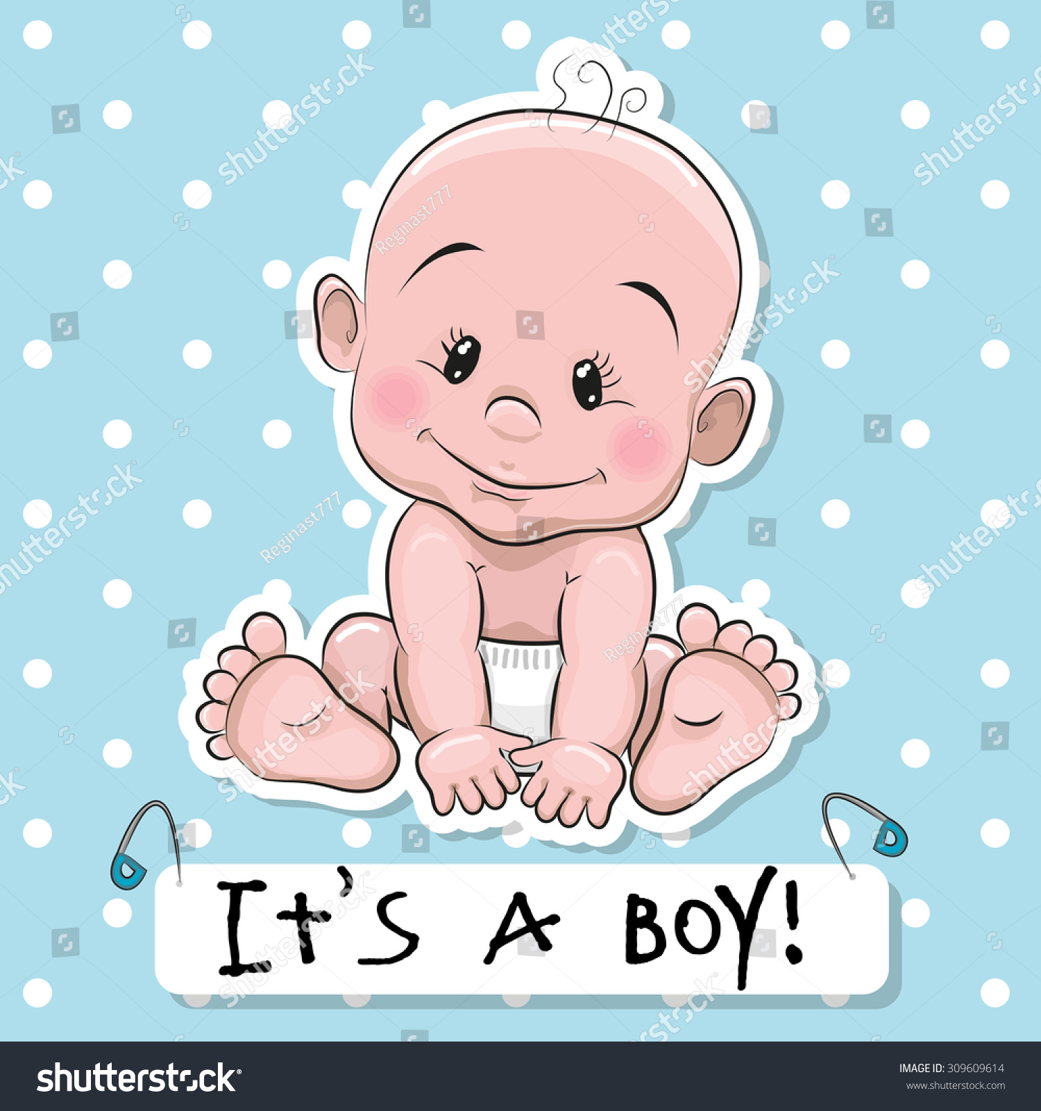 Greeting Card Boy Baby On Blue Stock Vector (Royalty Free) 309609614