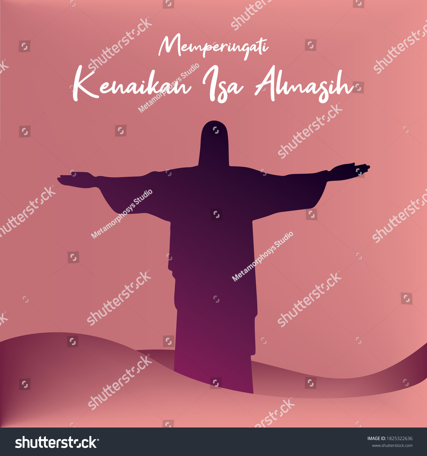 SVG of Greeting Card, Memperingati Kenaikan Isa Almasih. Translation: The Ascension Day of Jesus Christ with vector illustration silhouette svg