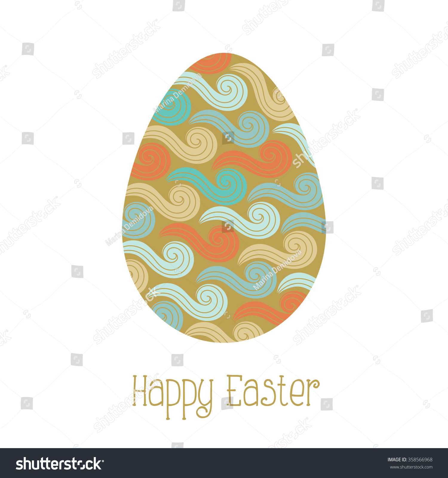 Greeting Card With Gold Easter Egg Abstract Wave Pattern Vector Illustration Isolated On White