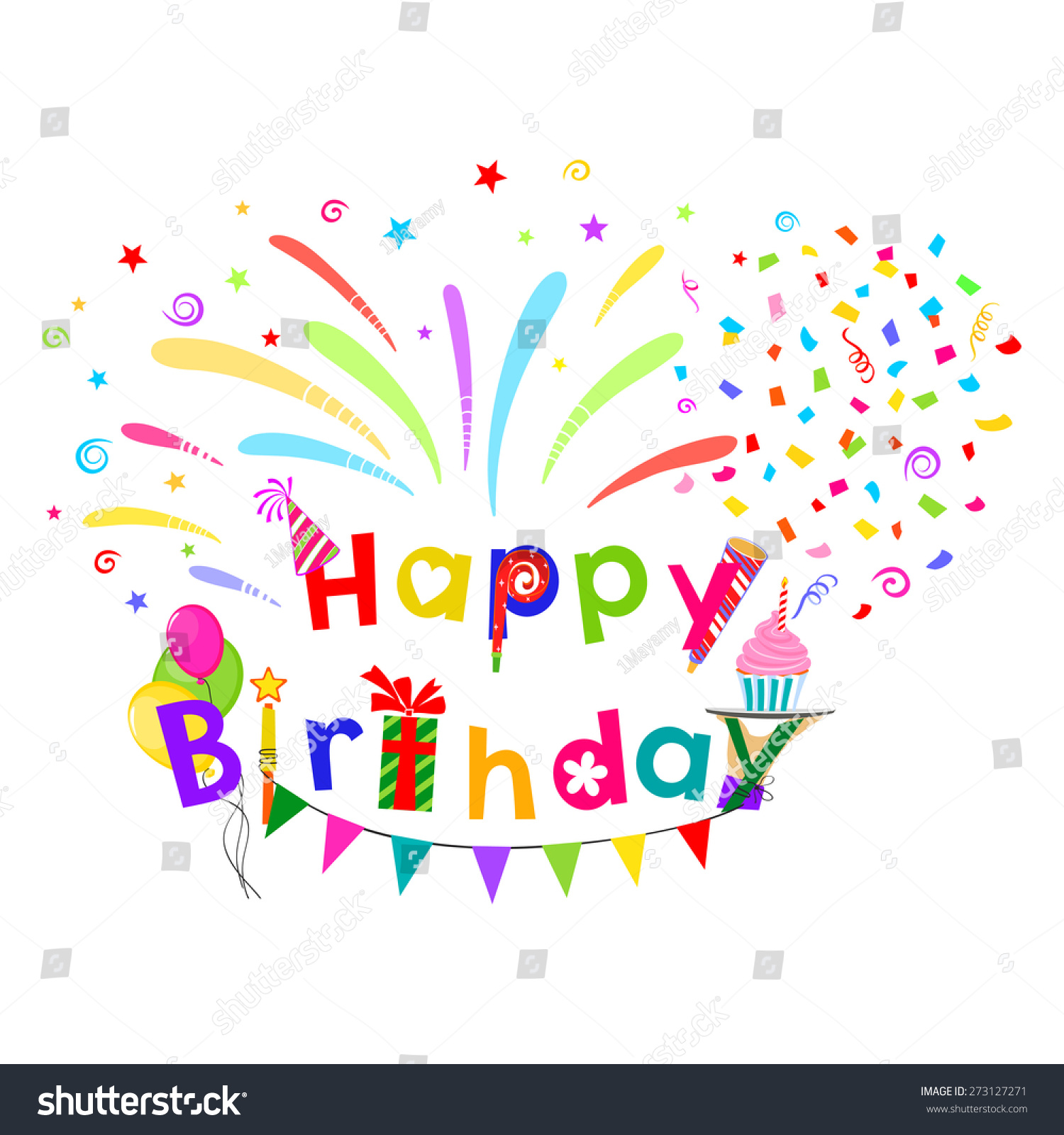 Greeting Funny Happy Birthday Traditional Attributes Stock Vector ...