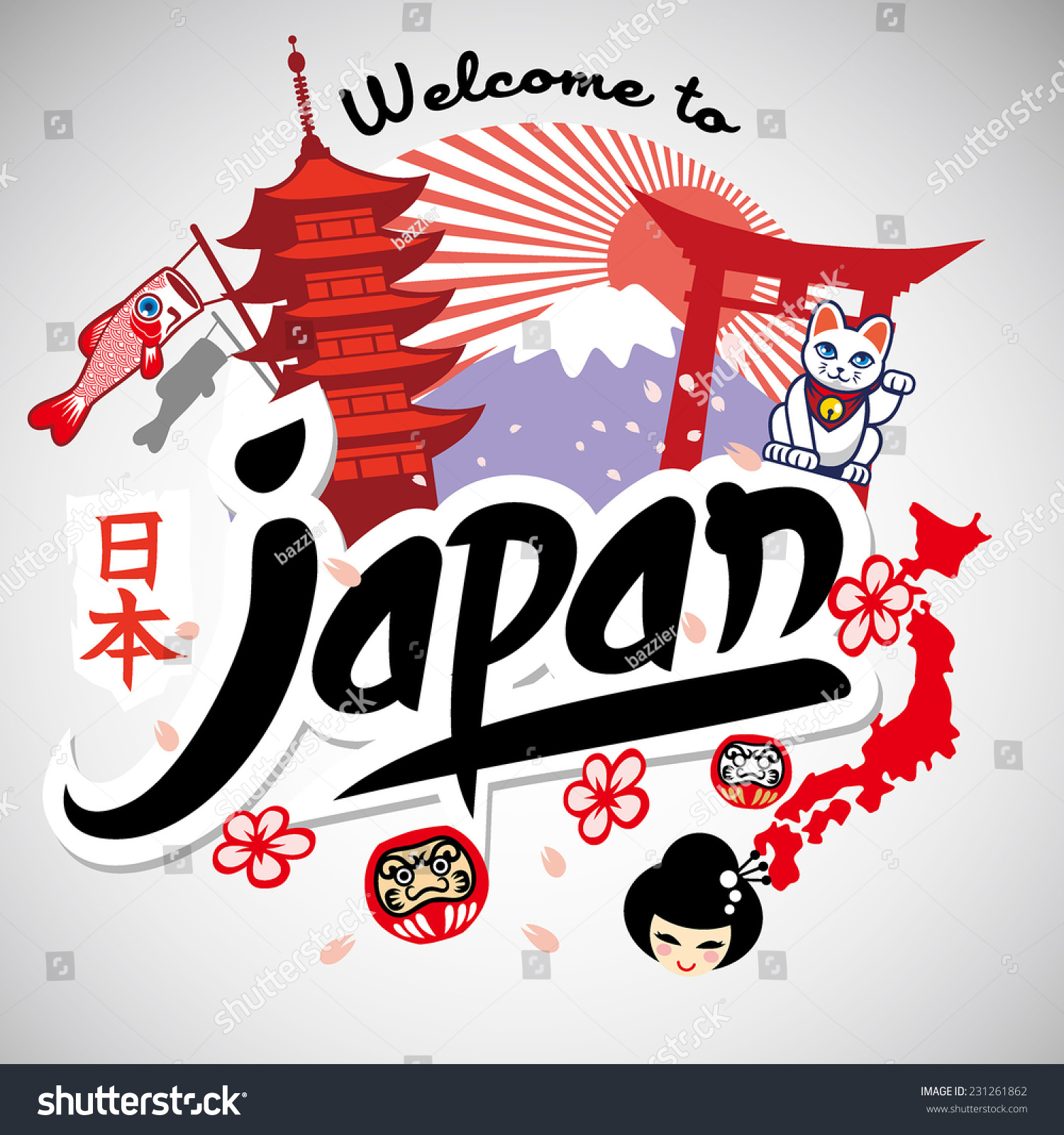 Greeting Series Welcome To Japan Stock Vector Illustration 231261862 ...