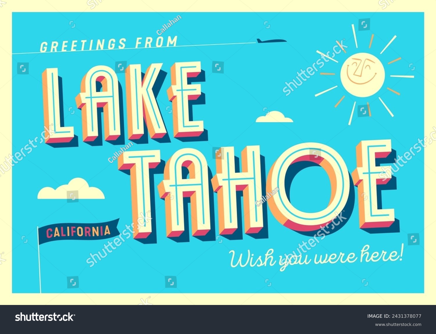 SVG of Greetings from Lake Tahoe, California, USA - Wish you were here! - Touristic Postcard. Vector EPS10. svg