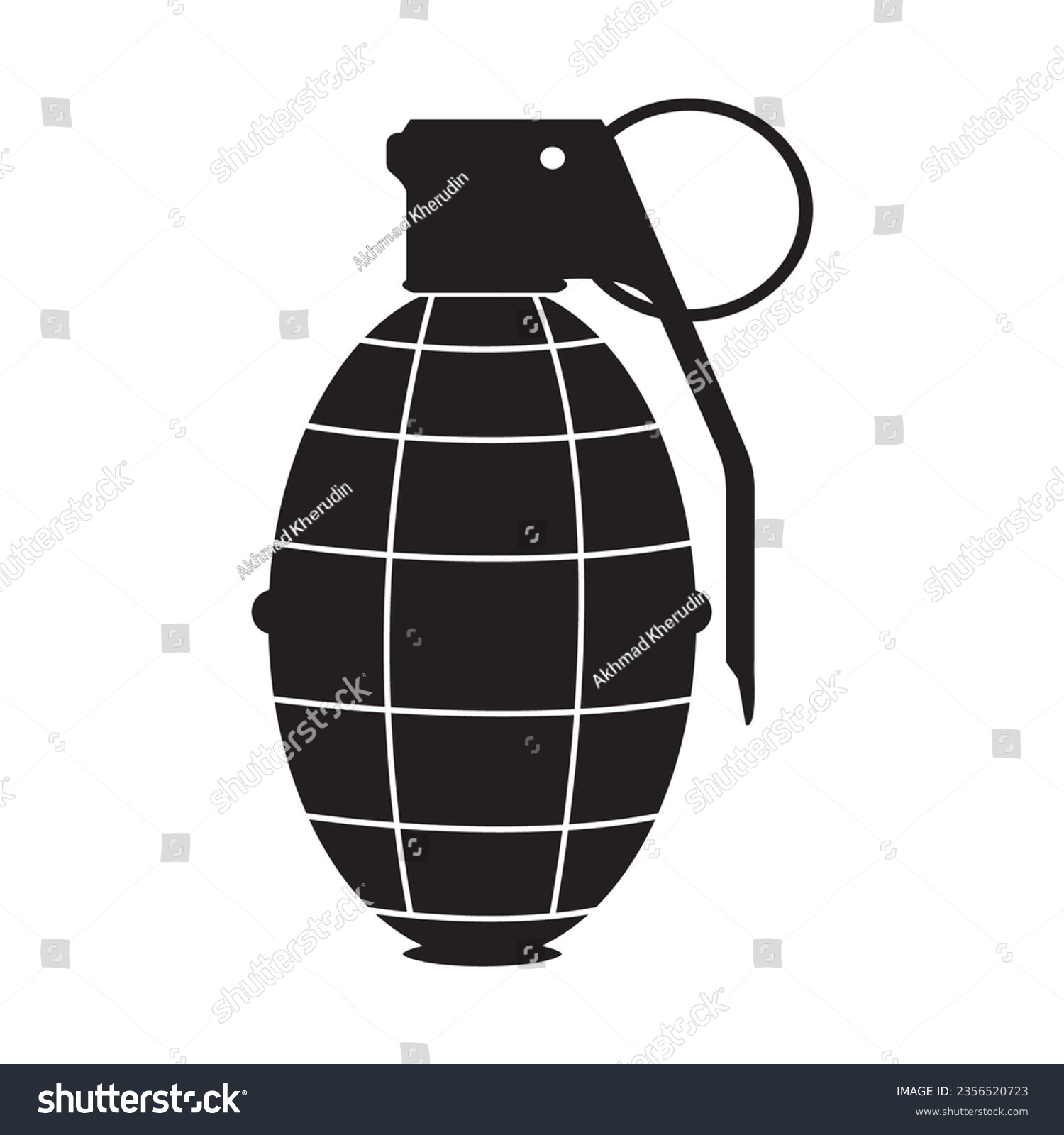 black grenade graphic, white grid, simple design clip art preview