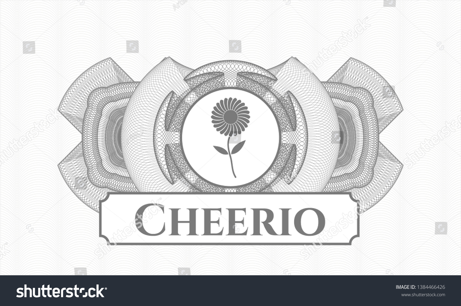 SVG of Grey abstract rosette with flower icon and Cheerio text inside svg