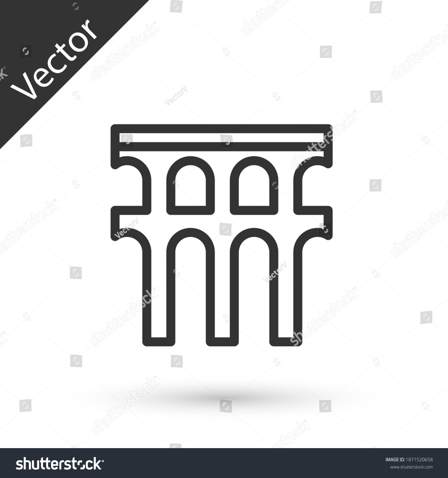 SVG of Grey line Aqueduct of Segovia, Spain icon isolated on white background. Roman Aqueduct building. National symbol of Spain. Vector. svg
