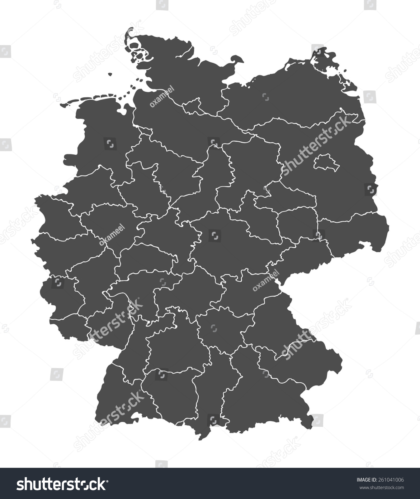 Grey Map Germany Border Stock Vector 261041006 - Shutterstock