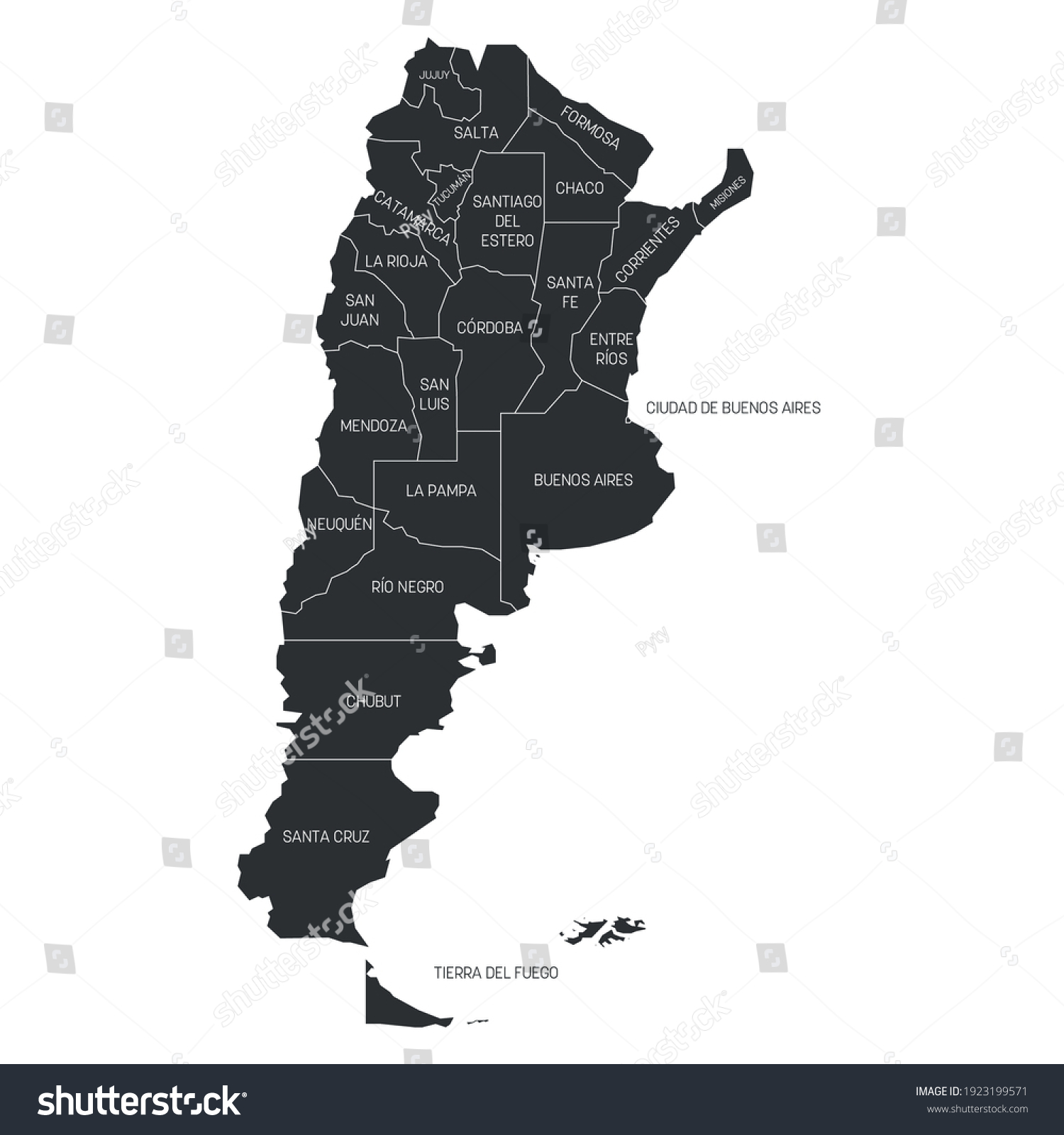 Grey Political Map Argentina Administrative Divisions Stock Vector Royalty Free 1923199571 1176
