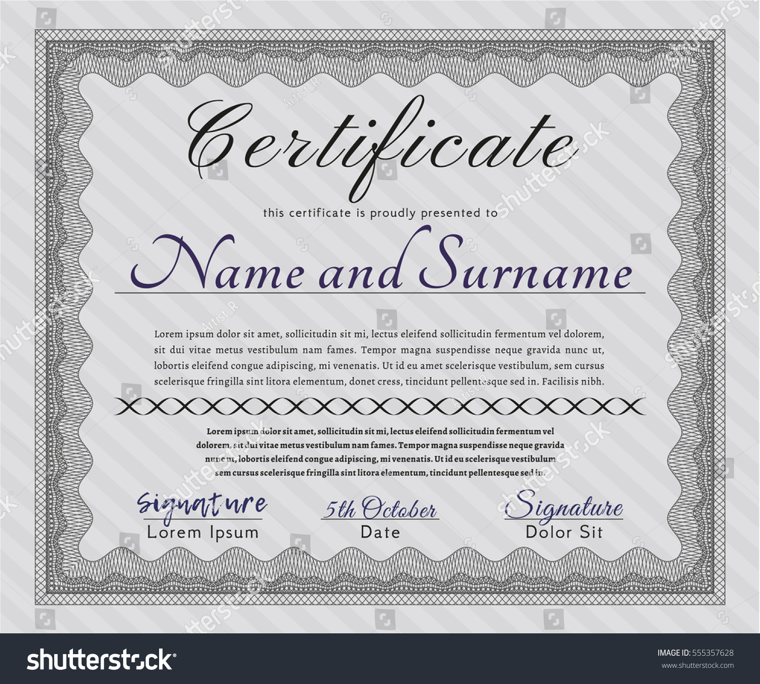 Grey Sample Certificate Background Elegant Design Stock Vector (Royalty ...