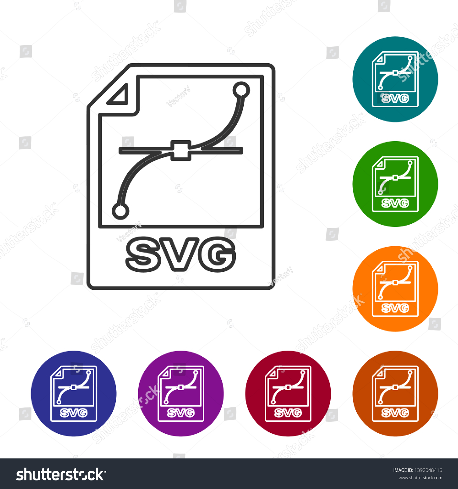 SVG of Grey SVG file document icon. Download svg button line icon isolated on white background. SVG file symbol. Set icon in color circle buttons. Vector Illustration svg