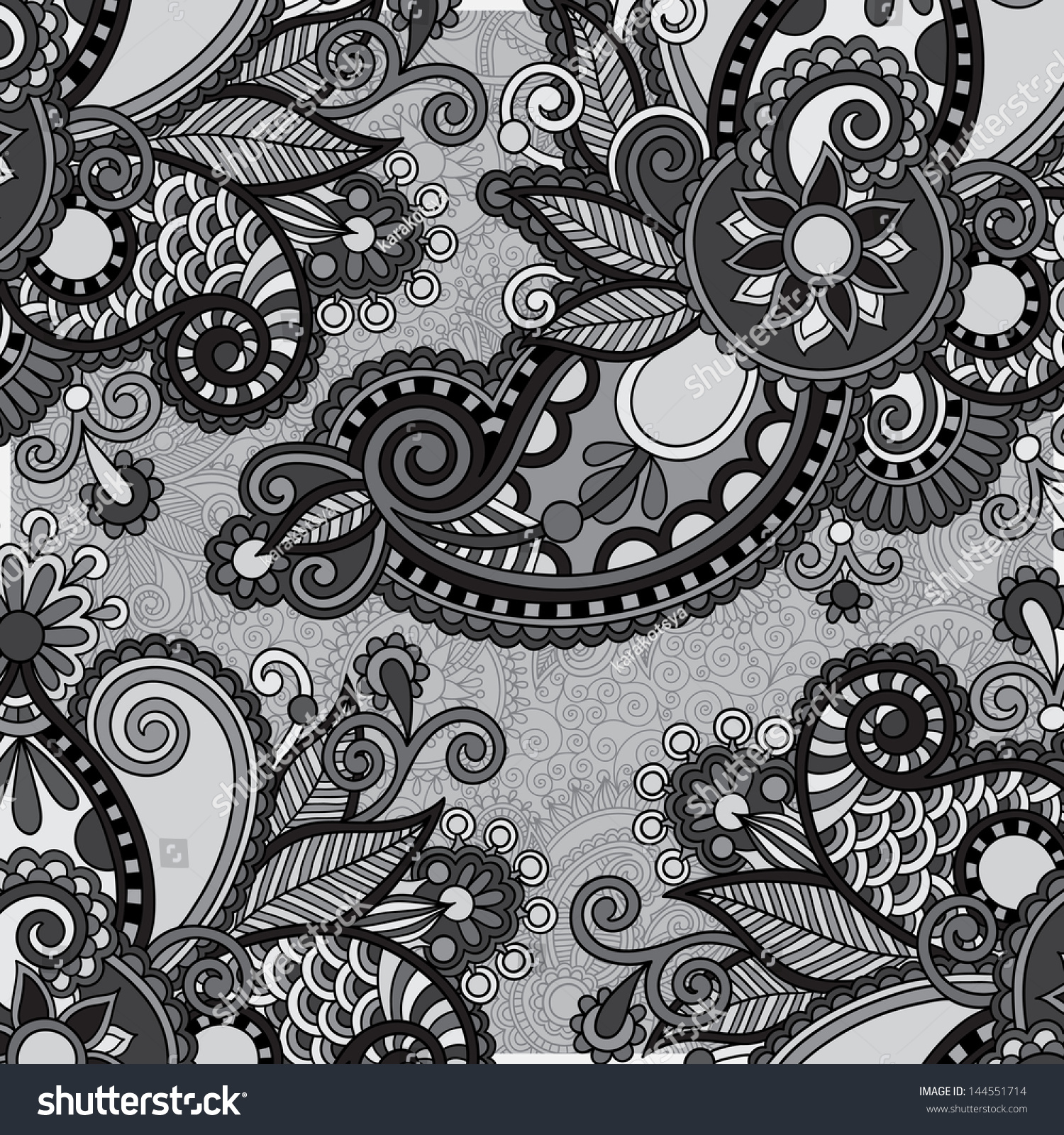 Vector Seamless Monochrome Floral Pattern Hand Drawn Floral stock vector grey vintage floral ornamental template on flower background black and white collection