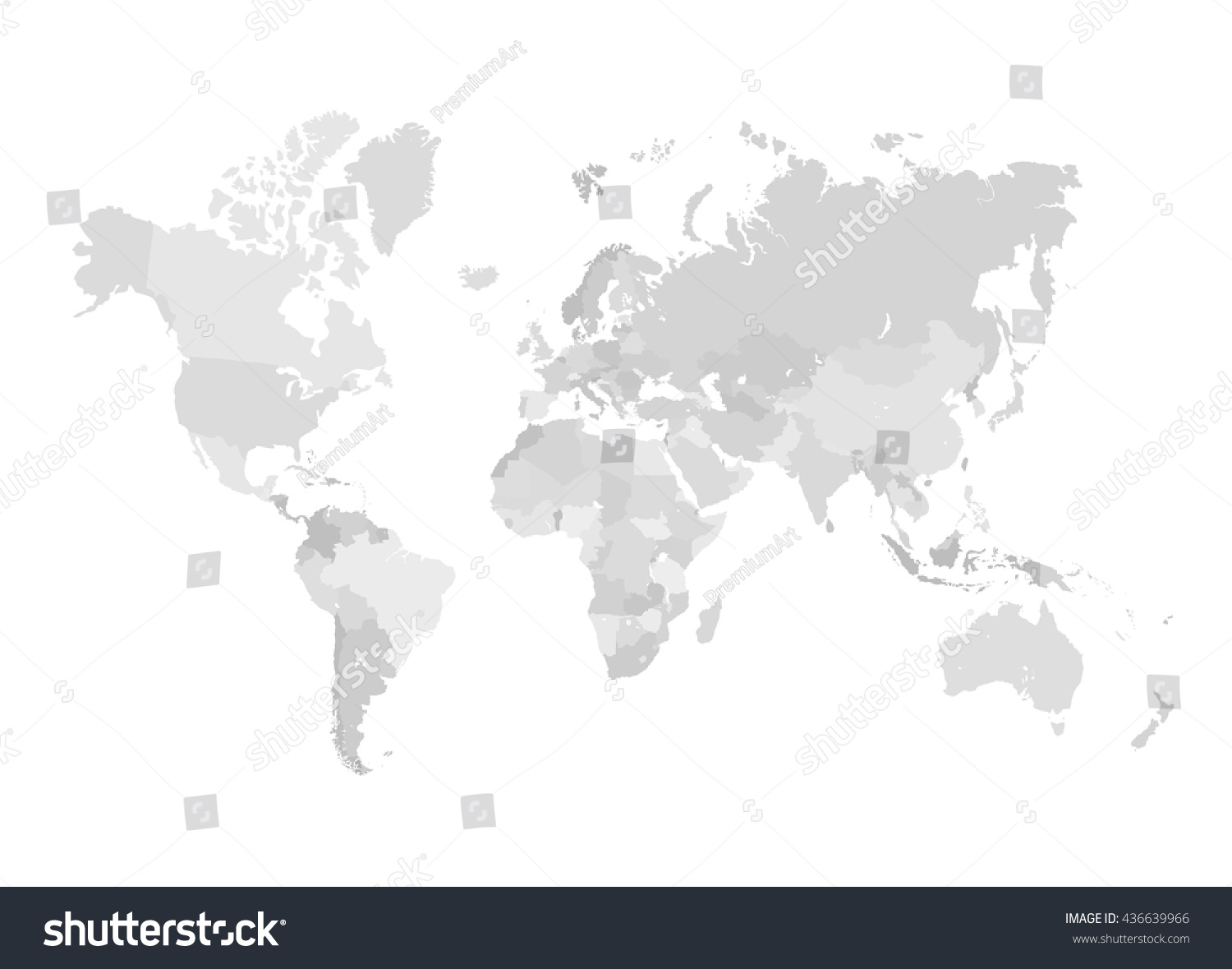grey world map vector illustration empty template without country names isolated on white background