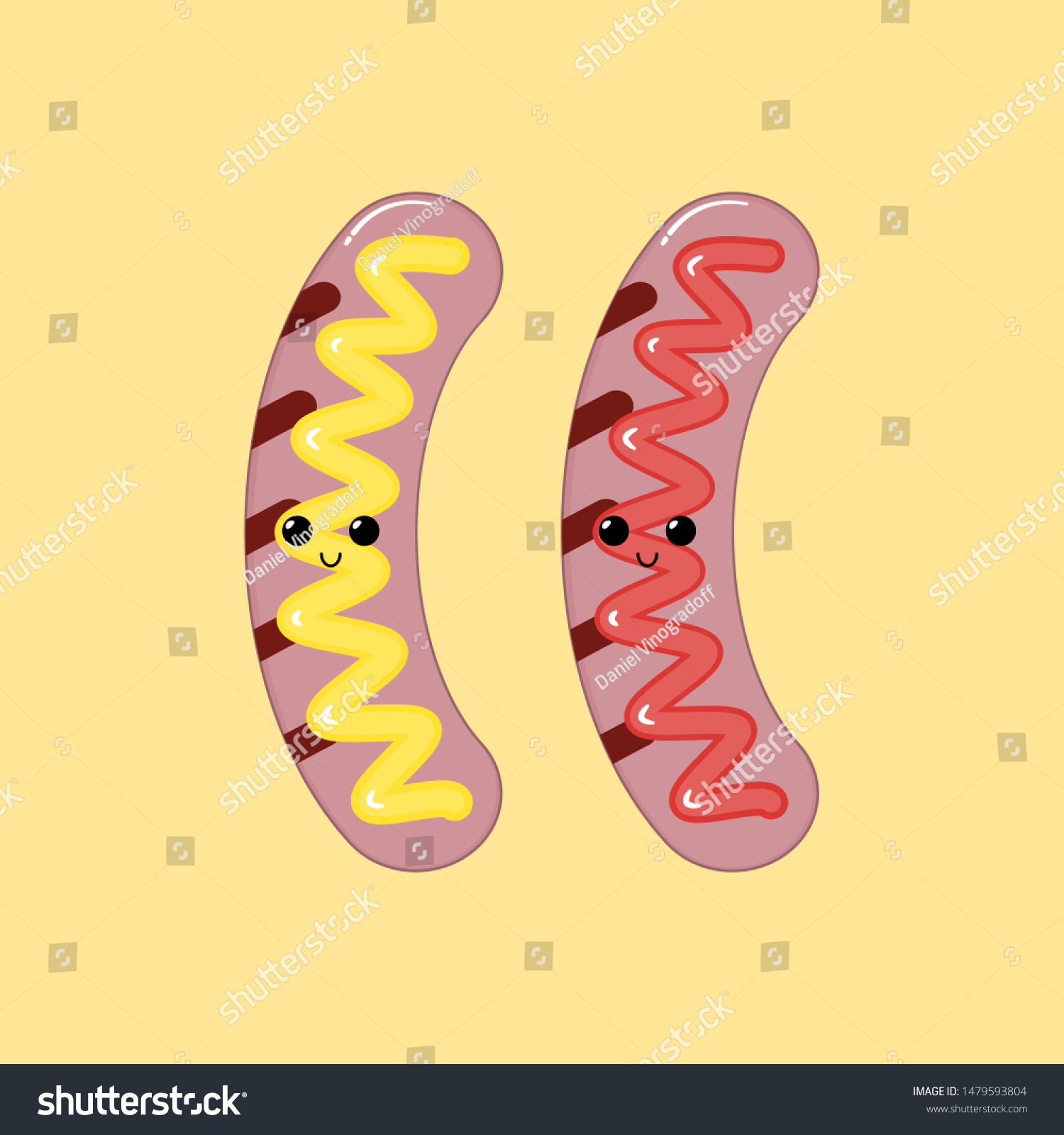 Download Grilled Sausages Isolated On Yellow Background Stock Vector Royalty Free 1479593804 PSD Mockup Templates