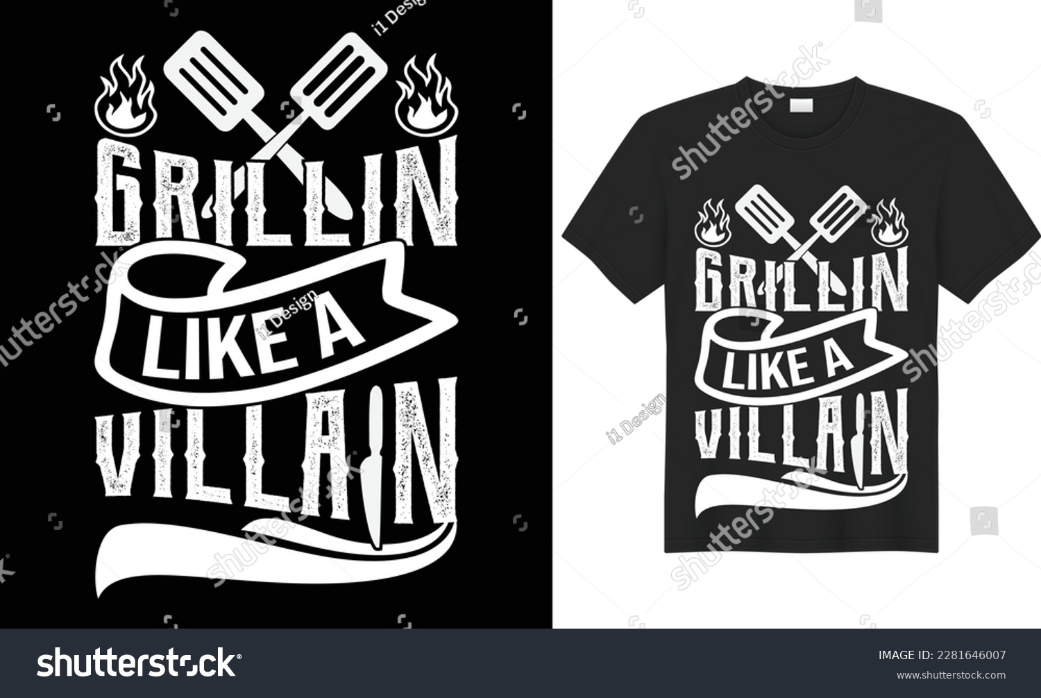 SVG of Grillin Like A Villain BBQ Typography SVG T-shirt Design Vector Template. Lettering Illustration And Printing for T-shirt, Banner, Poster, Flyers, Etc. svg