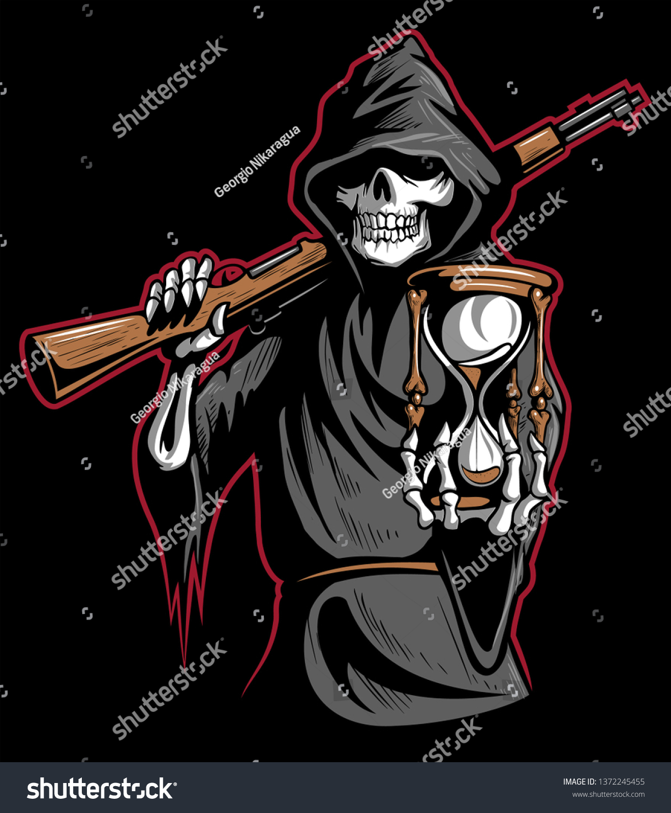 Grim Reaper Holding Hour Glass One Stock Vector Royalty Free 1372245455 Shutterstock 7516