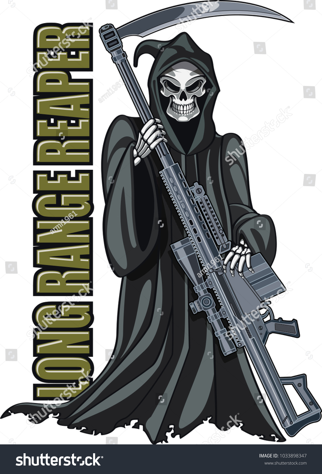 Grim Reaper Holding Sniper Rifle Stock Vector (Royalty Free) 1033898347 ...