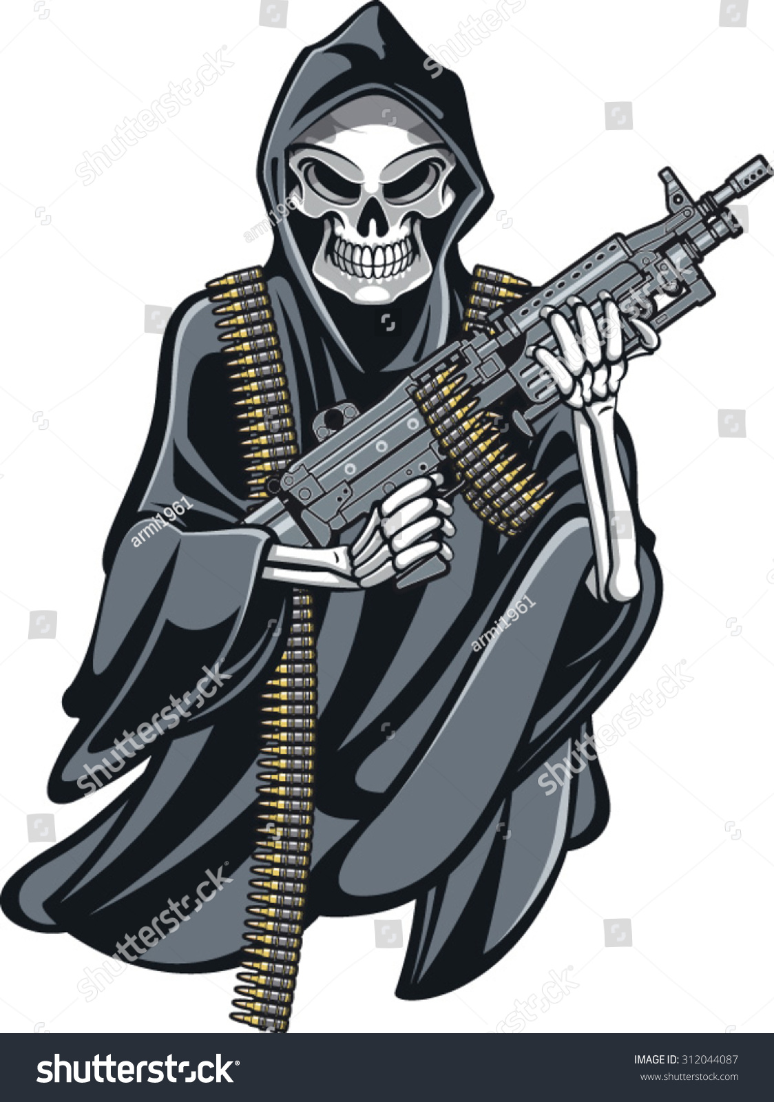 Grime Reaper Holding M249 Machine Gun Stock Vector Illustration ...