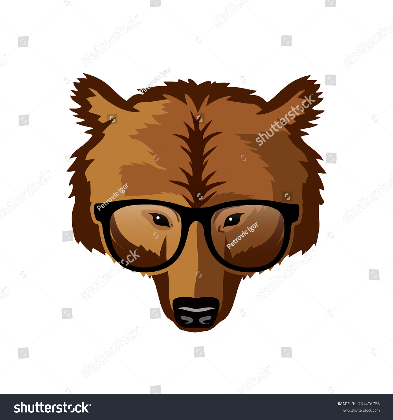Grizzly Bear Wearing Eyeglasses Vector Illustration Stock Vector ...
