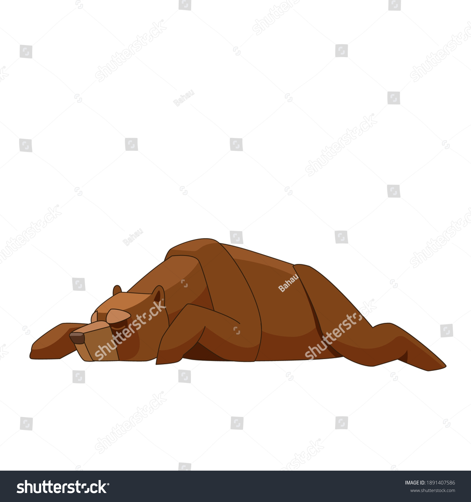 Grizzly Brown Bear Sleeping Cartoon Flat Stok Vektör Telifsiz 1891407586 Shutterstock