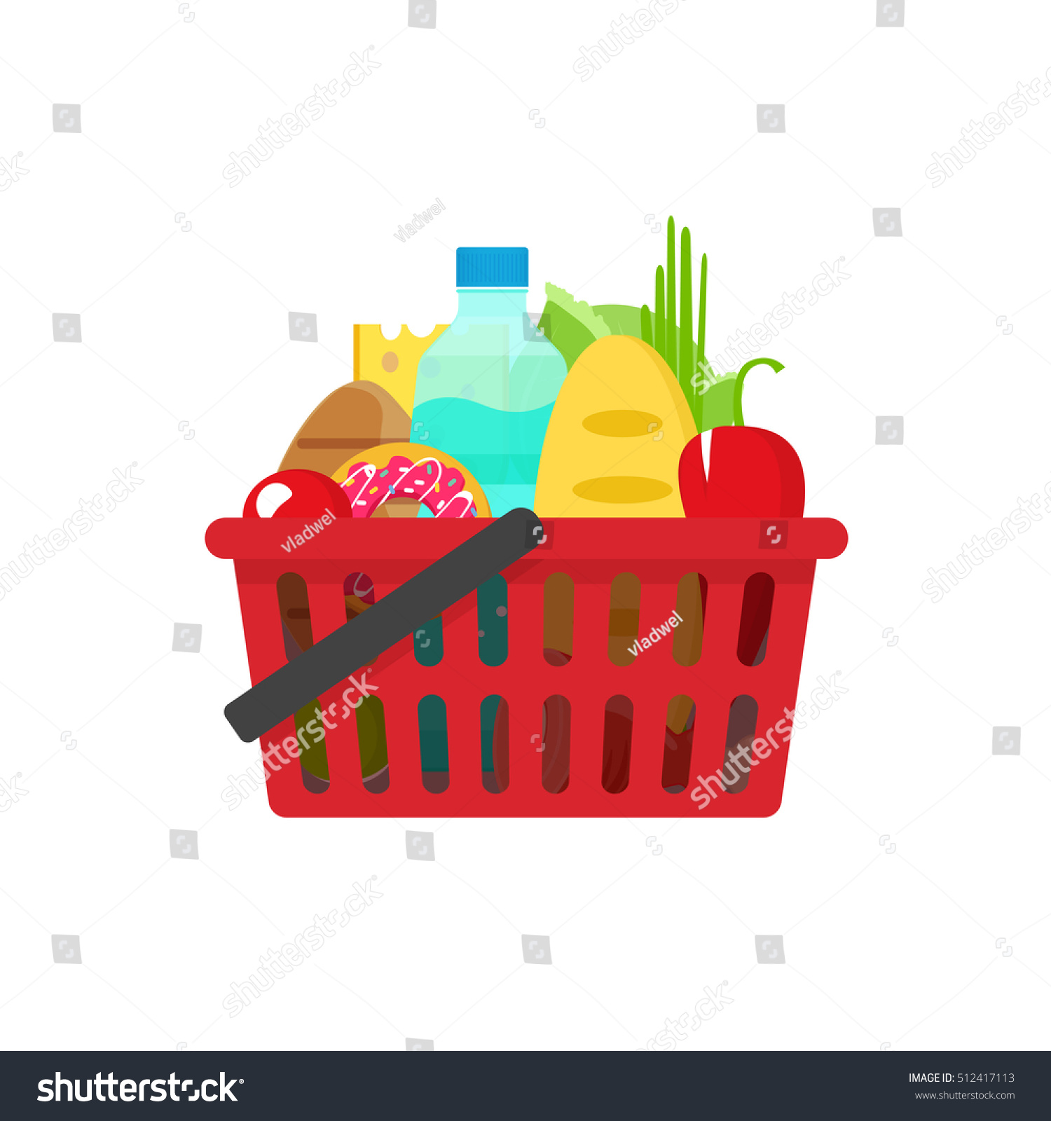 Grocery Basket Vector Illustration Full Healthy Stock Vector (Royalty