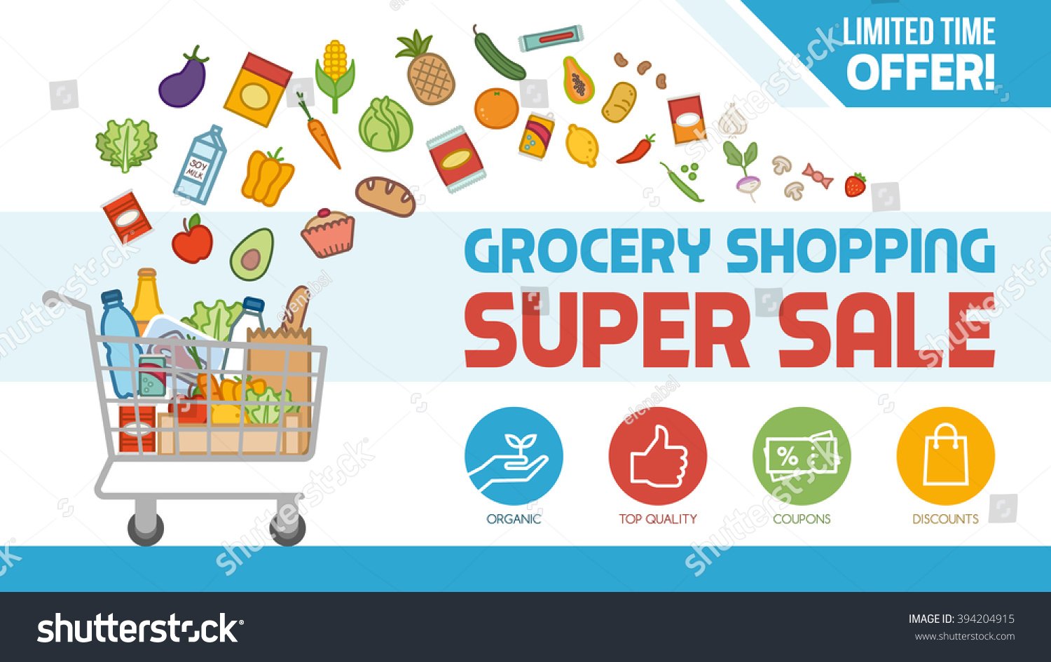 Grocery Food Store Banner Design With Products Vector, 53% OFF