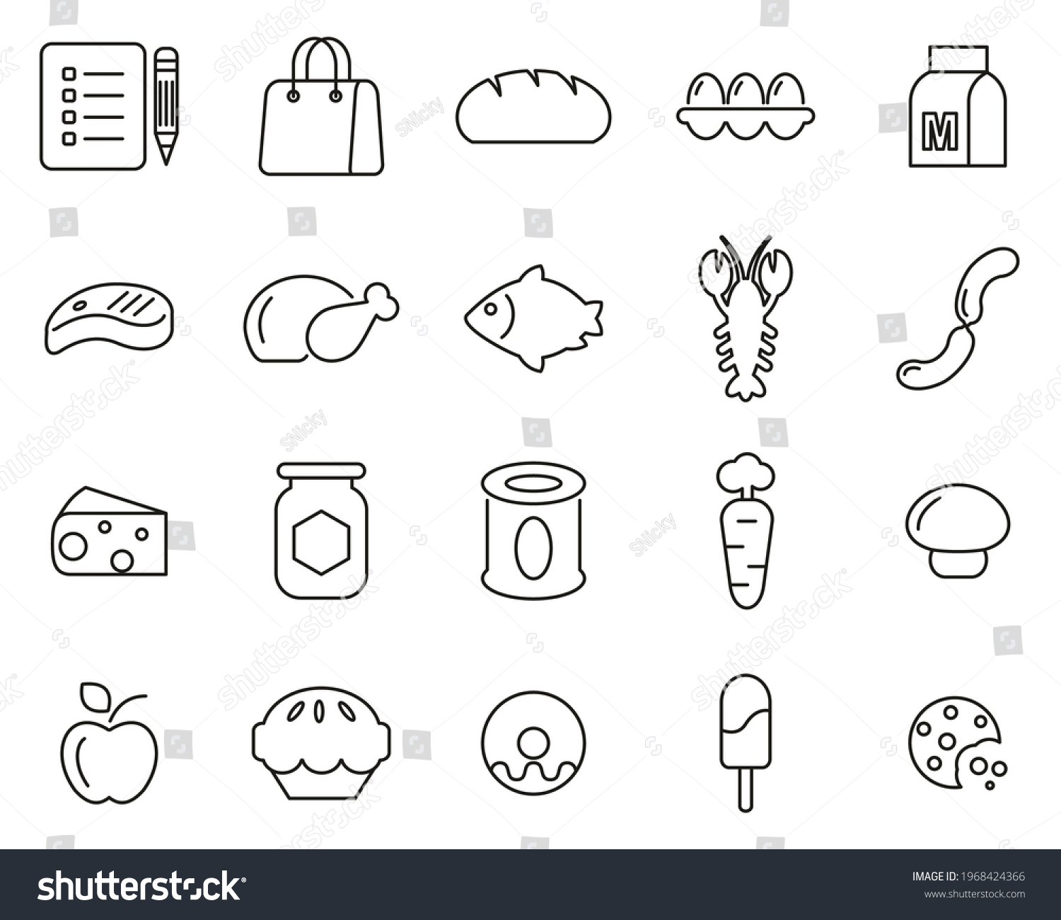 Grocery List Icons Black White Thin Stock Vector (Royalty Free ...