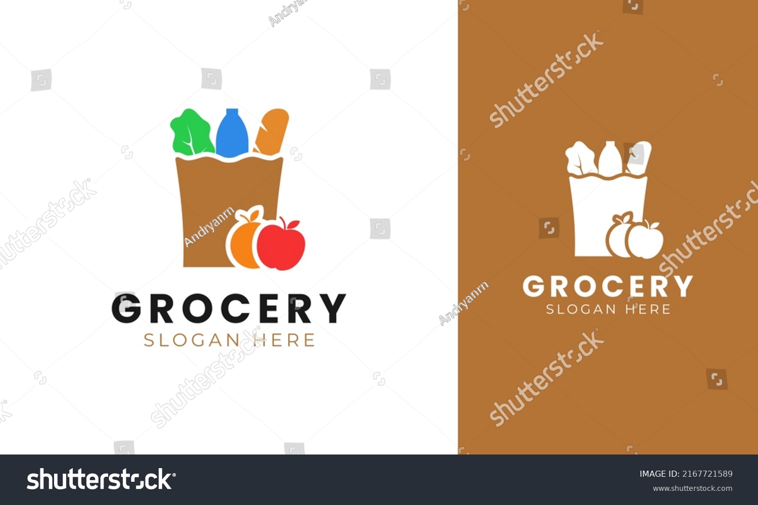 Grocery Shop Logo Design Grocery Bag Stock Vector (Royalty Free