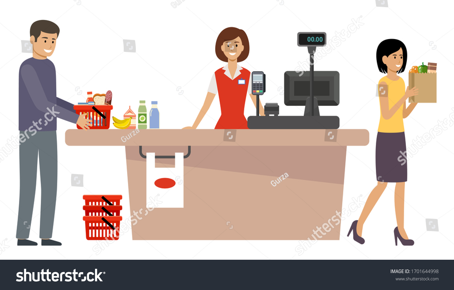 Grocery Store Queue People Shopping Carts Stock Vector (Royalty Free ...