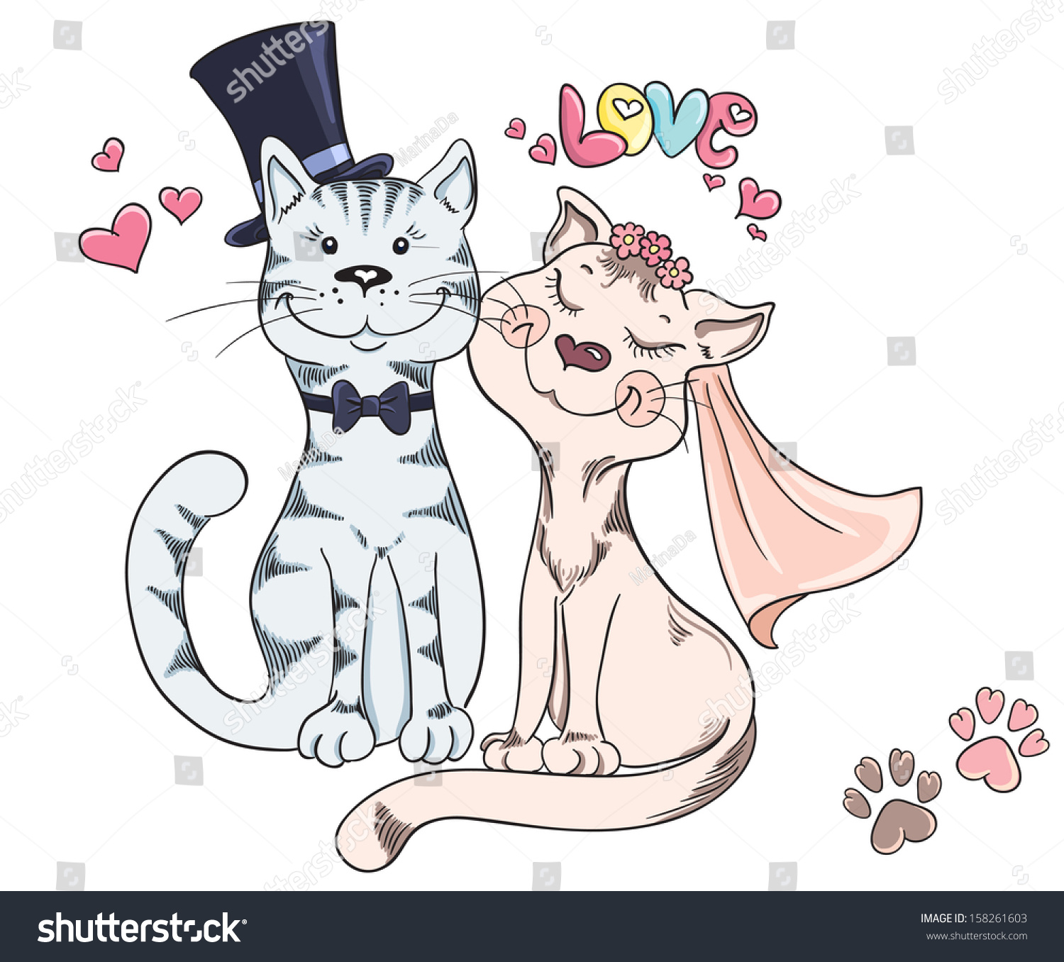 Groom Bride Cats Wedding Cute Romantic Stock Vector (Royalty Free ...