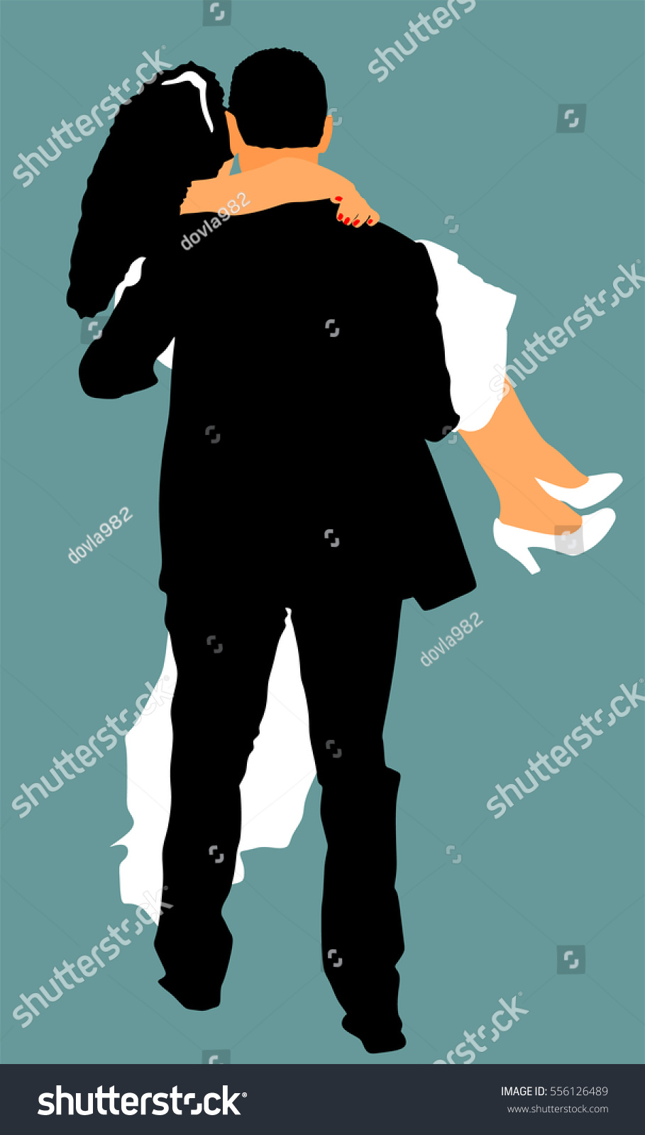 Groom Carries Bride Vector Illustration Young Vector De Stock Libre De Regalías 556126489 2749