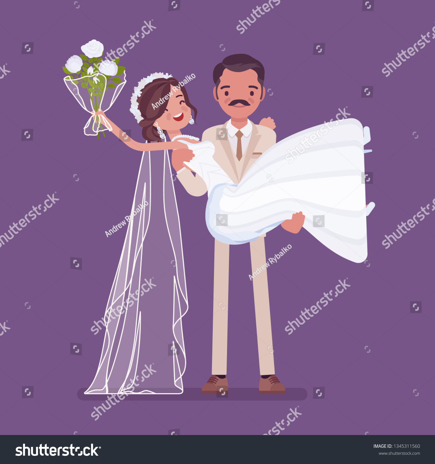 Groom Carrying Bride On Wedding Ceremony Stock Vector Royalty