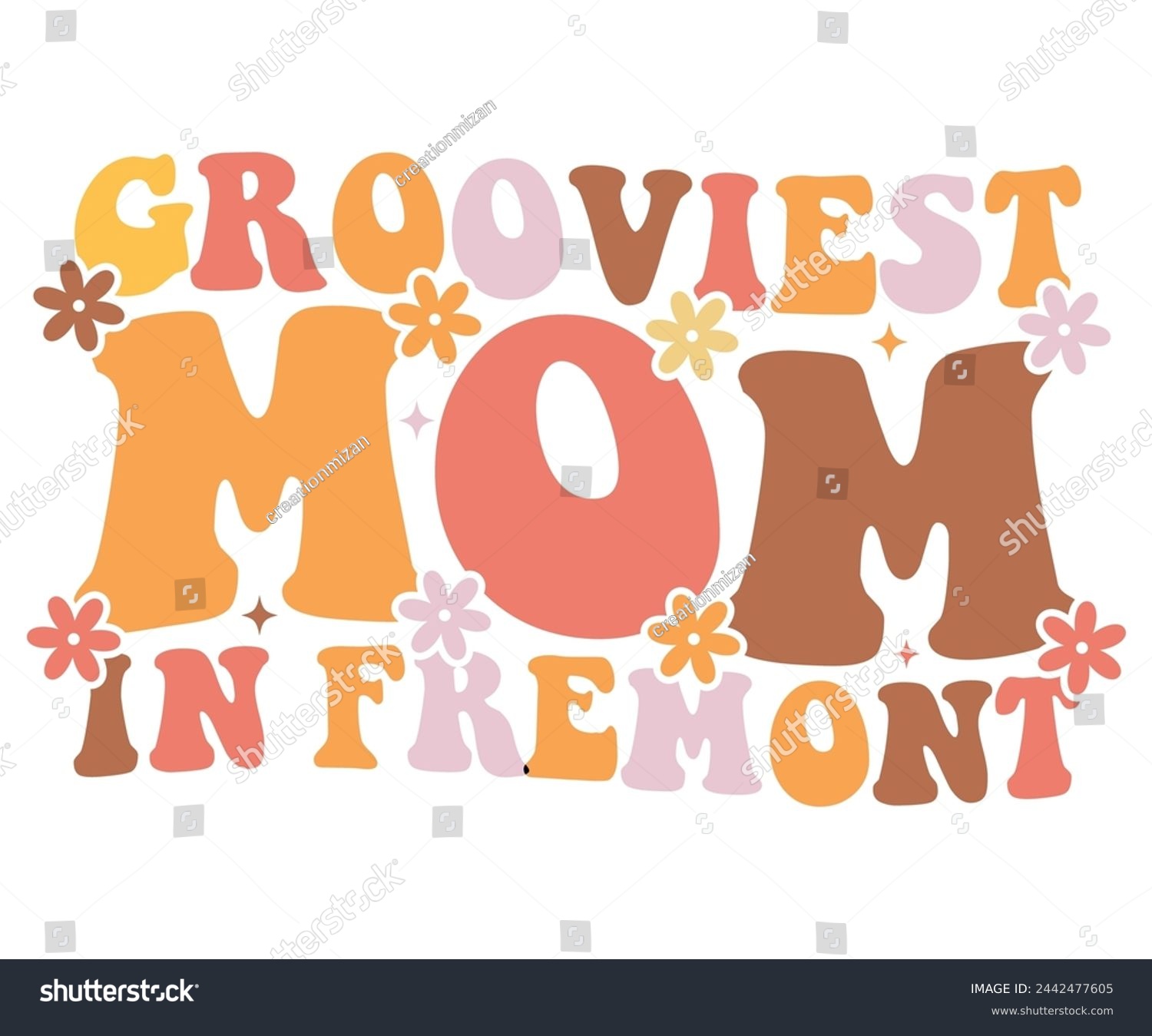 SVG of grooviest mom in fremont Retro,Mom Life,Mother's Day,Stacked Mama,Boho Mama,Mom Era,wavy stacked letters,Retro, Groovy,Girl Mom,Cool Mom,Cat Mom svg