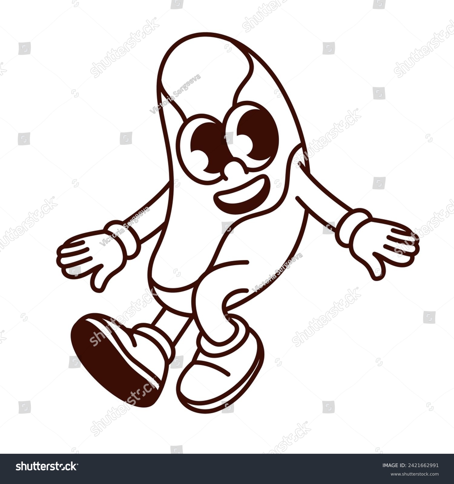recommend clip art: Groovy cartoon monochrome Brazil nut character dancing. Funny retro seed with Selenium, funky dance of happy nut mascot, healthy nutrition cartoon sticker and emoji 70s 80s style vector illustration