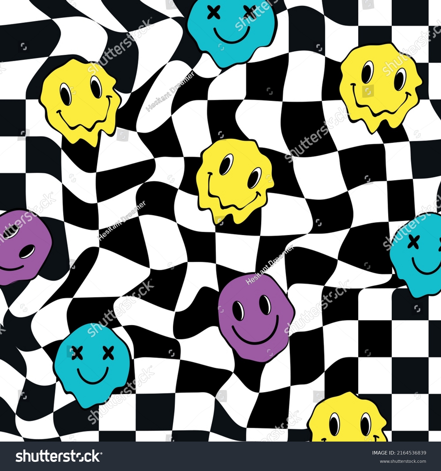 Groovy Trippy Psychedelic Smiles Pattern Checkered Stock Vector ...