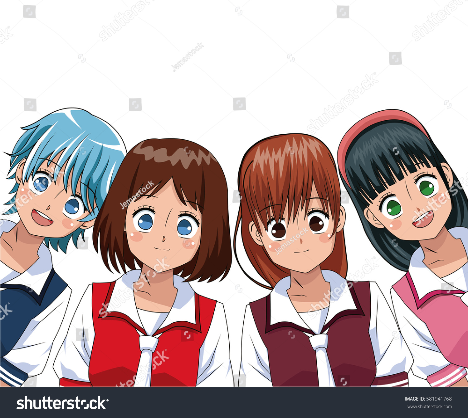 Group Anime Girl Manga Stock Vector 581941768 - Shutterstock