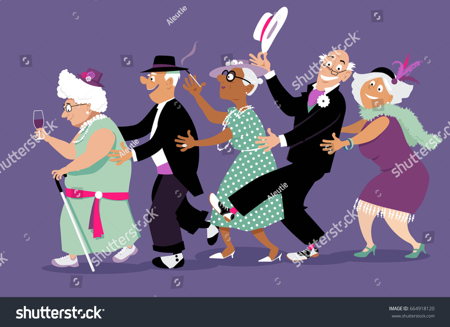 Download Group Active Seniors Dressed Retro Fashion Stock Vector 664918120 - Shutterstock