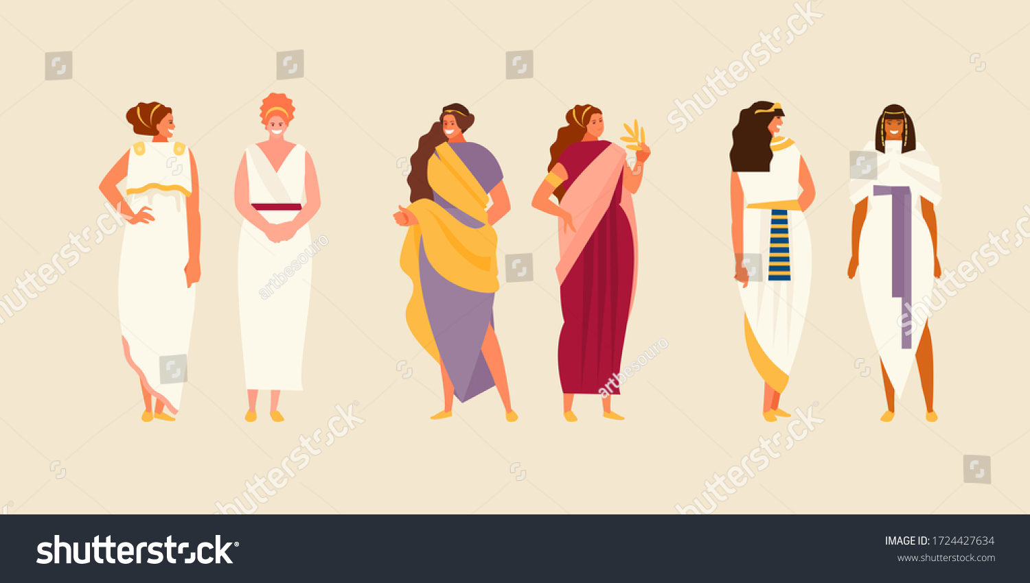 Vektor Stok Group Ancient Greek Roman Egyptian Women Tanpa Royalti 1724427634 Shutterstock 9541