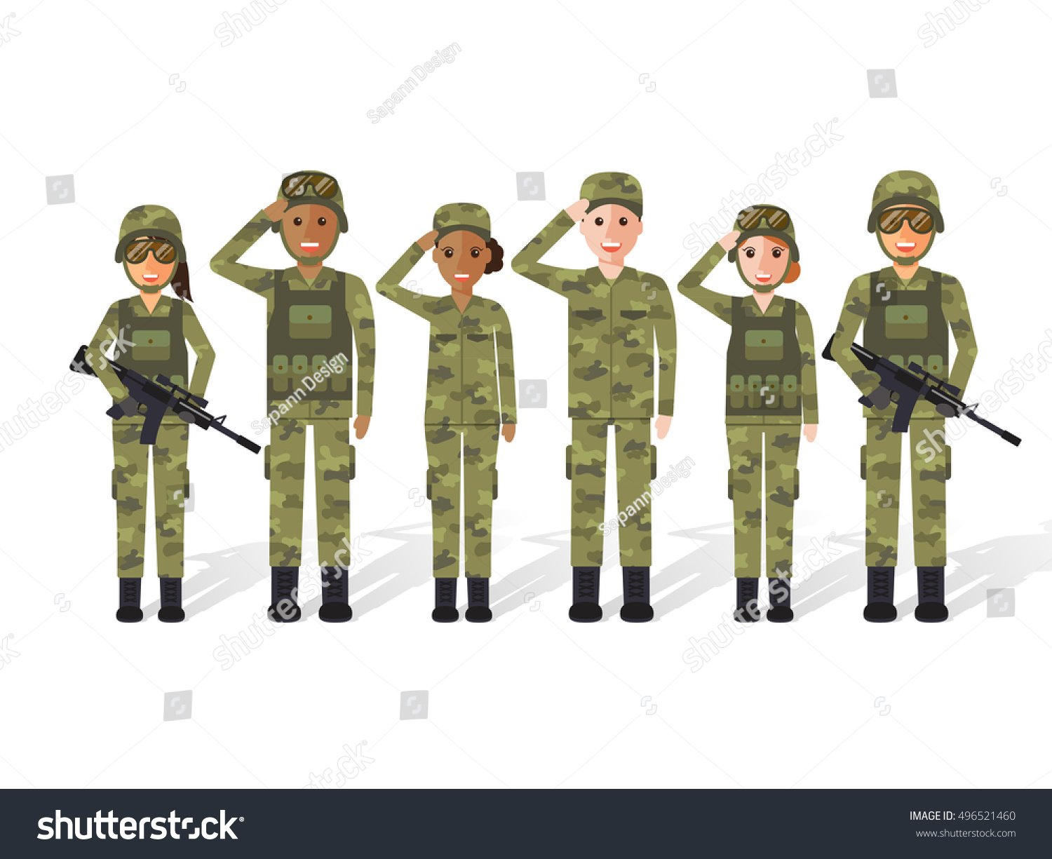 Group Army Military People Man Woman Stock Vector 496521460 - Shutterstock