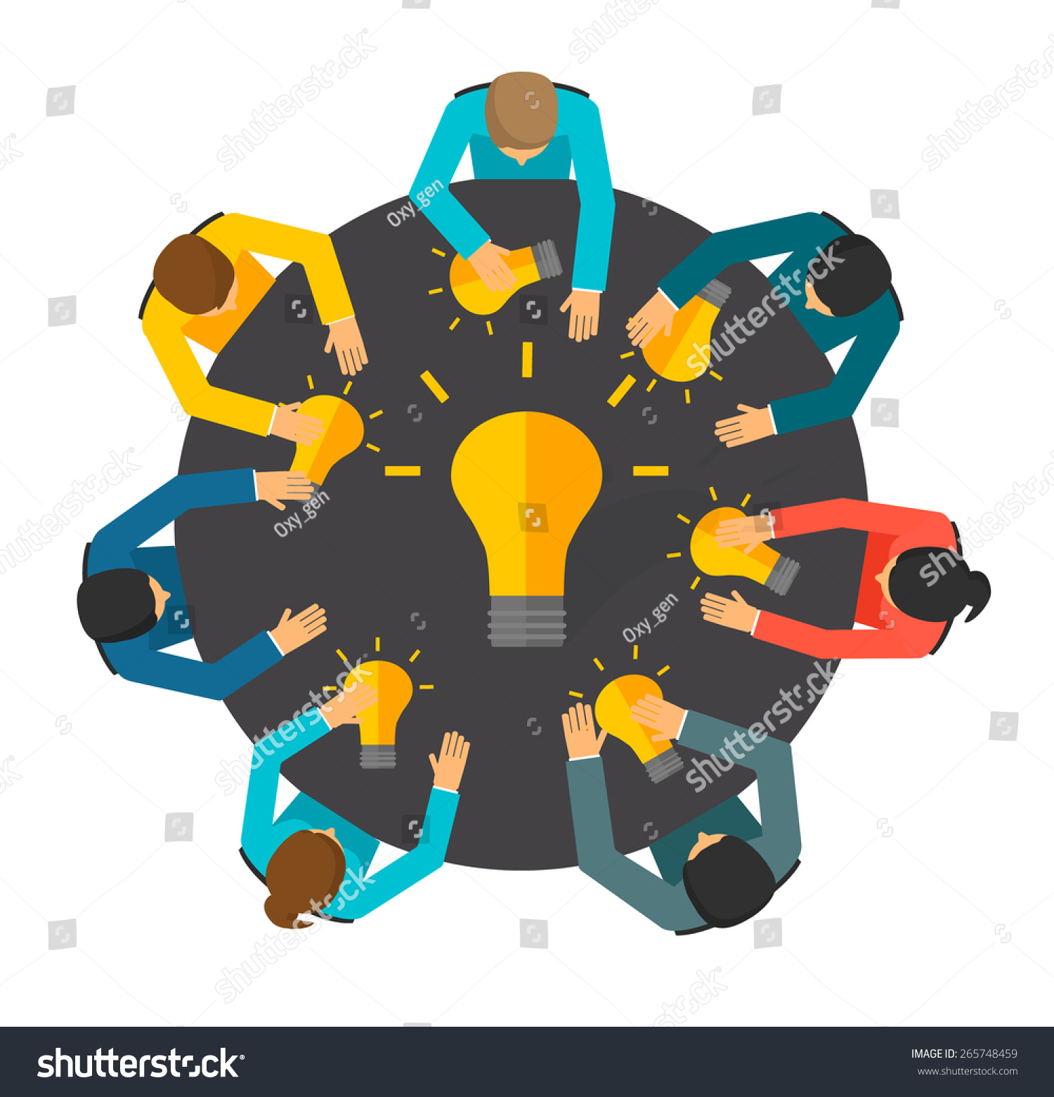 Group Business People Light Bulbs Table Stock Vector ...