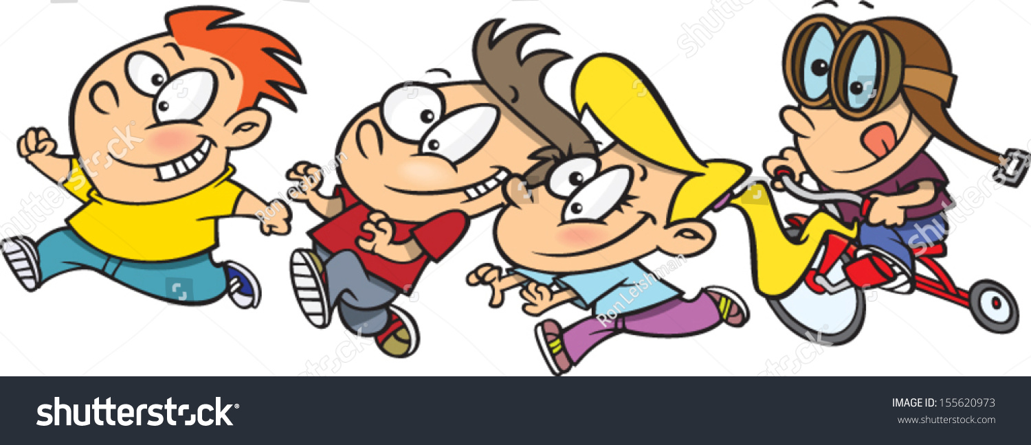 Group Cartoon Kids Running Stock Vector (Royalty Free) 155620973