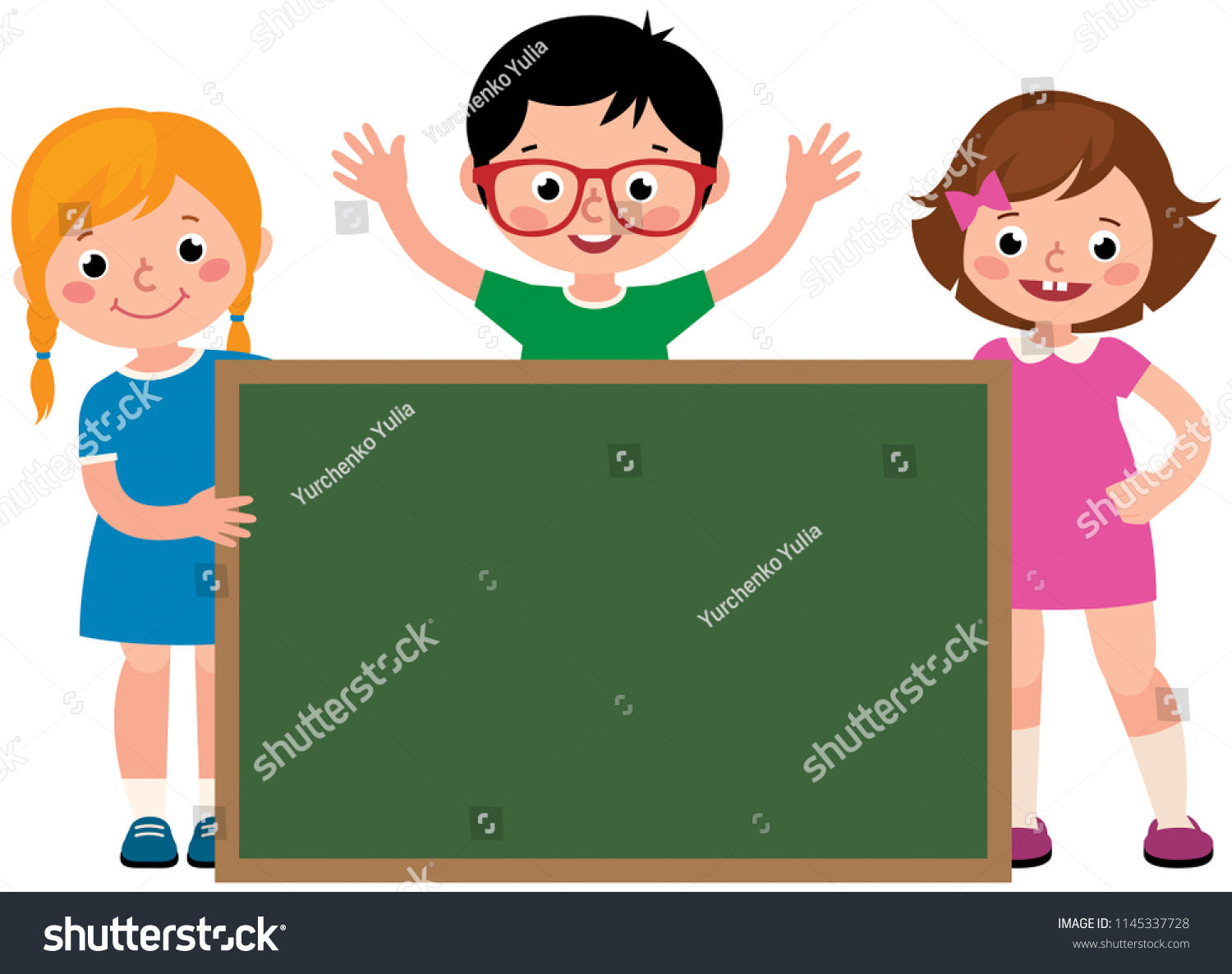 Vector Illustration School Kids Holding Blank Stock Vector (Royalty