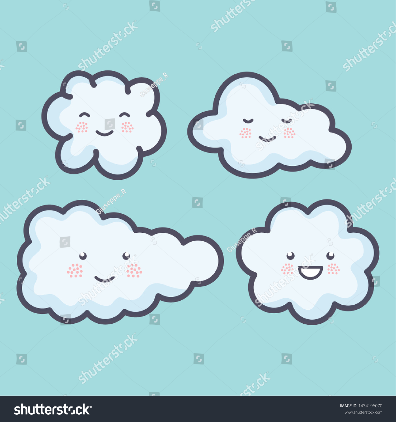 Group Clouds Sky Weather Kawaii Characters Stock Vector (Royalty Free ...