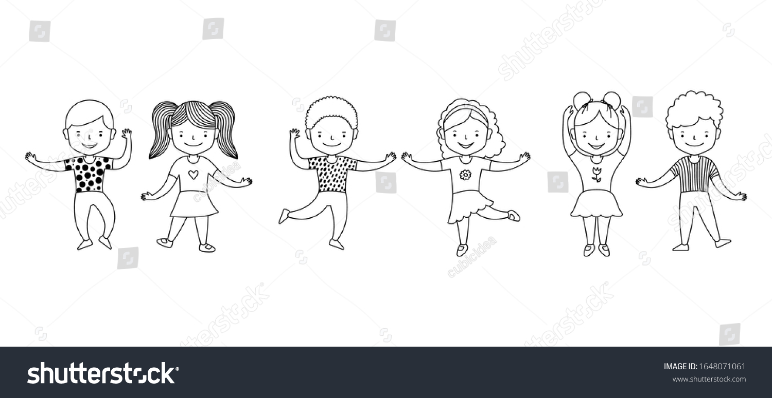 Group Cute Cartoon Children Girls Boys Stock Vector Royalty Free