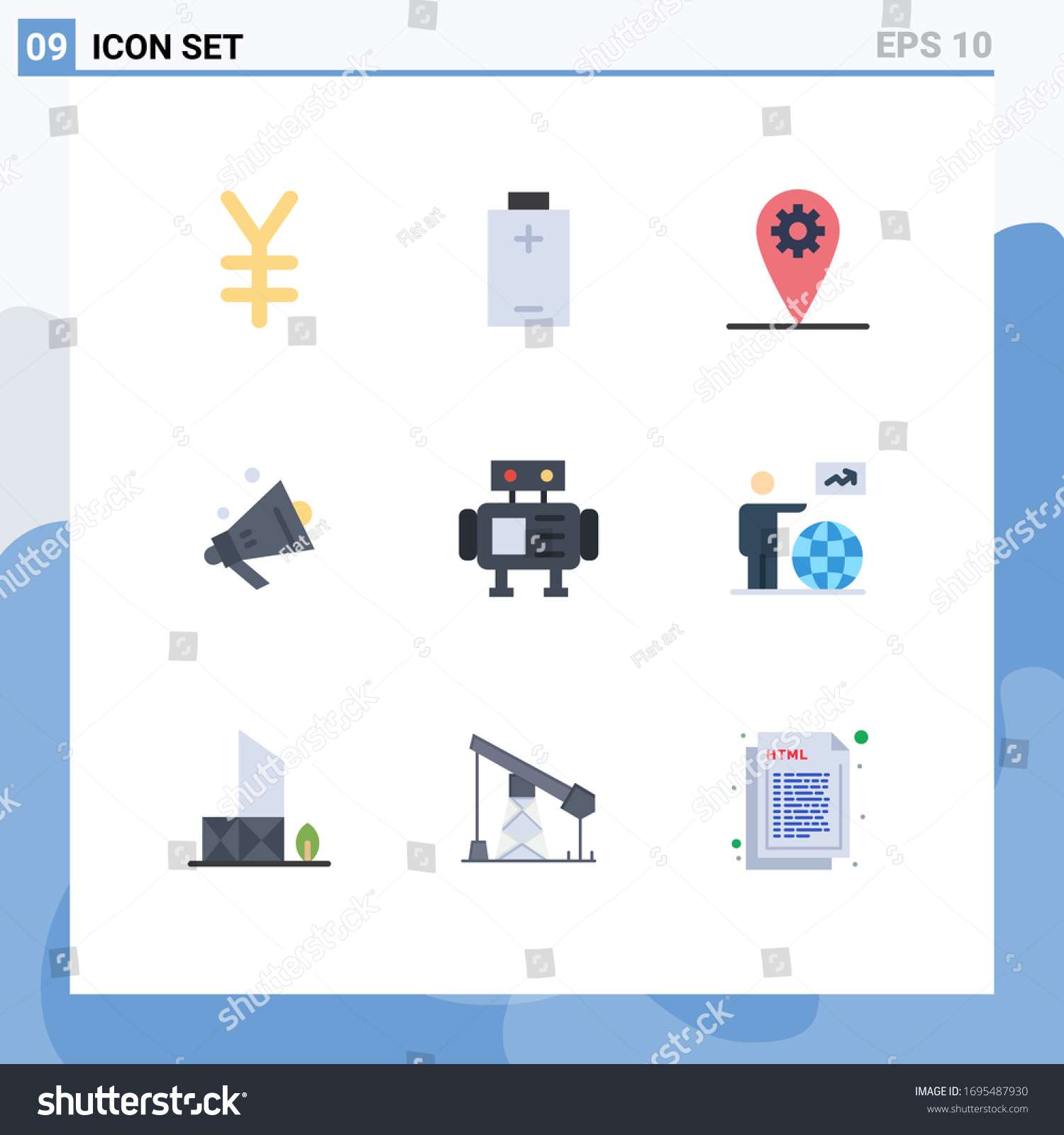 SVG of Group of 9 Flat Colors Signs and Symbols for user; man; location; toy; robot Editable Vector Design Elements svg