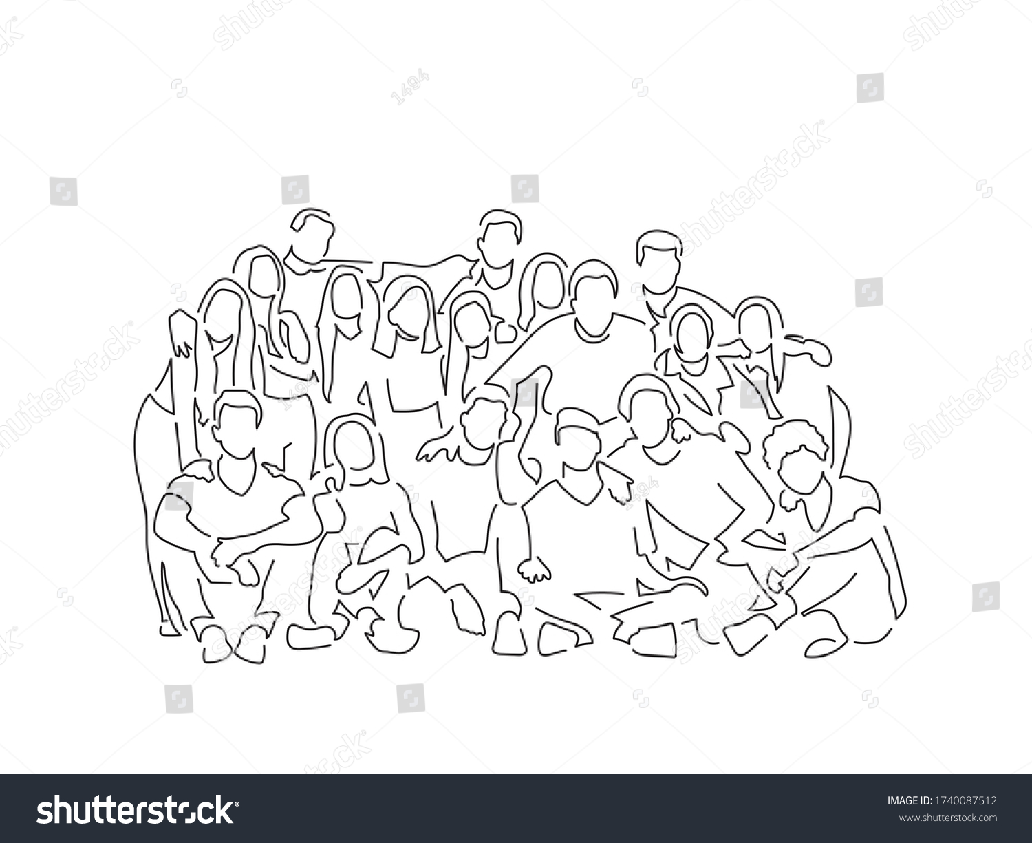 Group Friends Line Drawing Vector Illustration Stock Vector (Royalty ...