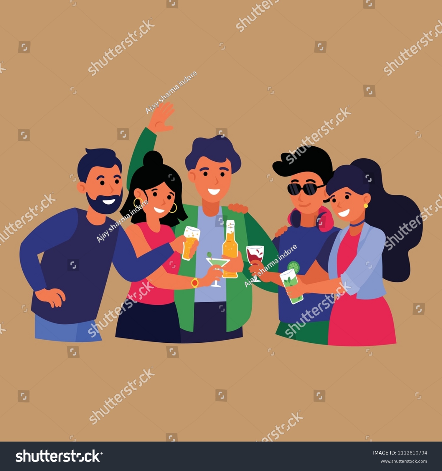 Group Friends Partying Nightclub Toasting Drinks Stock Vector (Royalty ...