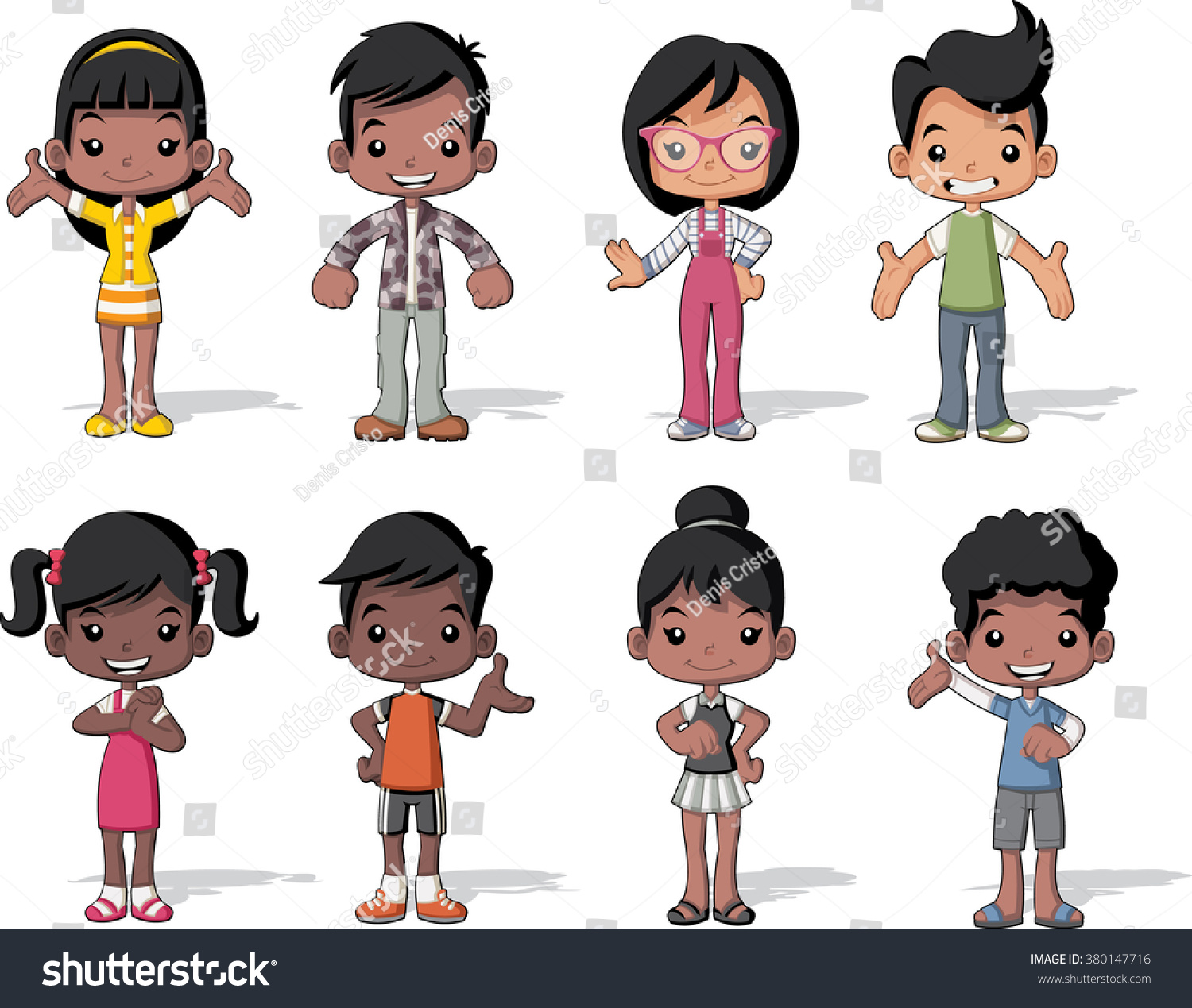 Group Happy Cartoon Black Children Cute Stock Vector 380147716
