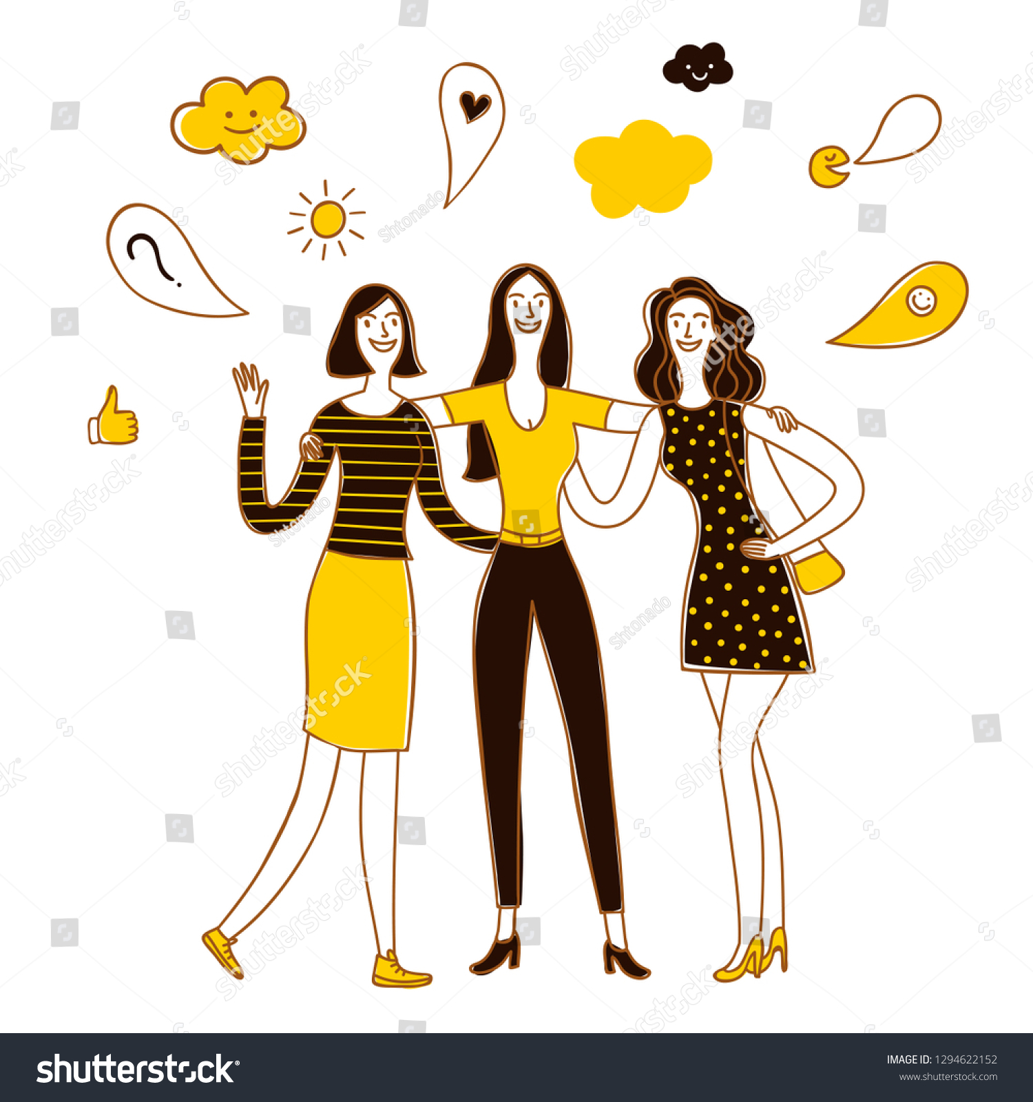 Group Happy Girls Hugging Each Other Stock Vector Royalty Free 1294622152 