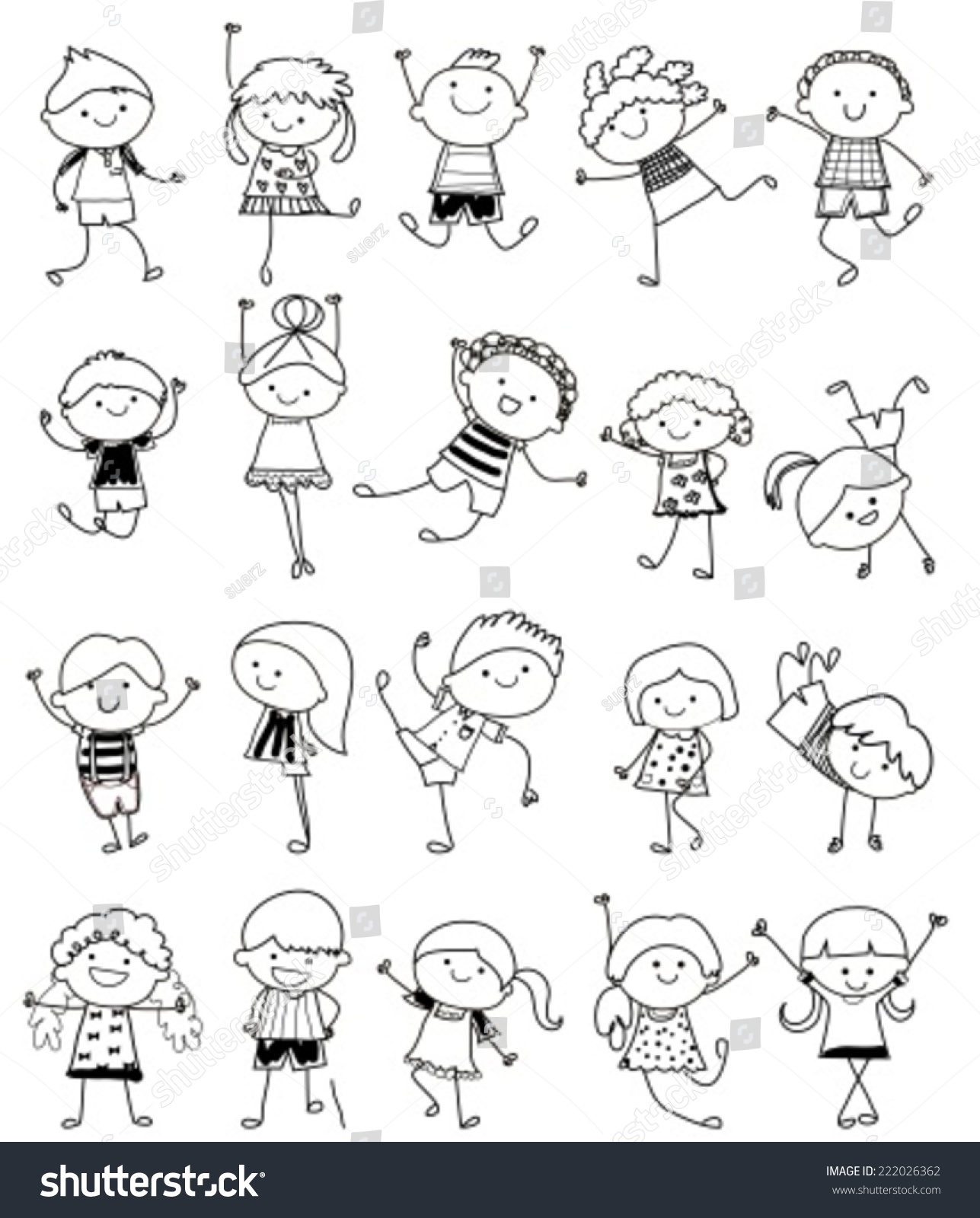 Group Of Kids,Drawing Sketch Stock Vector Illustration 222026362 ...