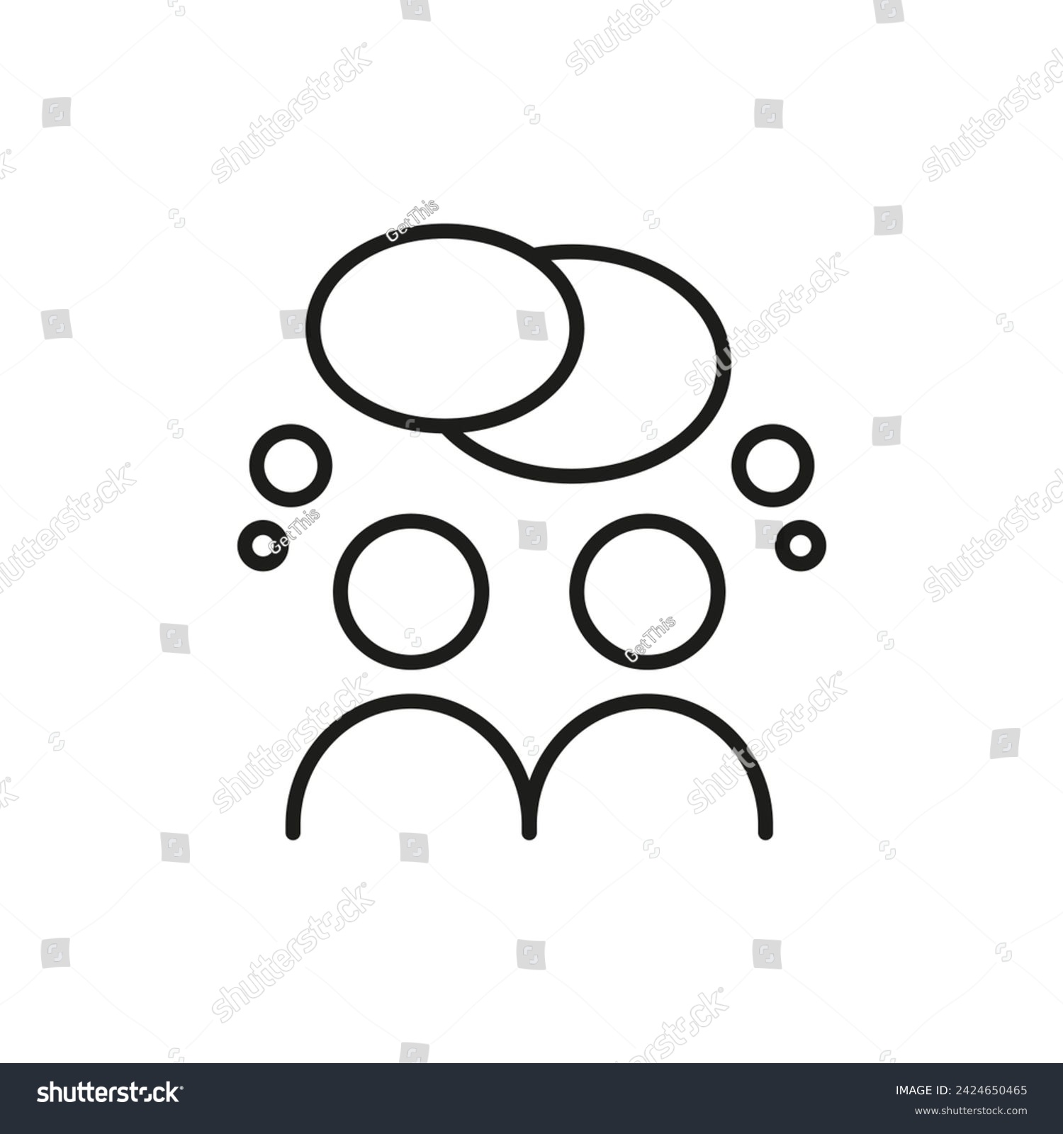 SVG of Group of people and black bulb icon. Brainstorming and teamwork or communication. Debate team. Partnership assistance. Discussion group. Work together. Vector thin line illustration svg
