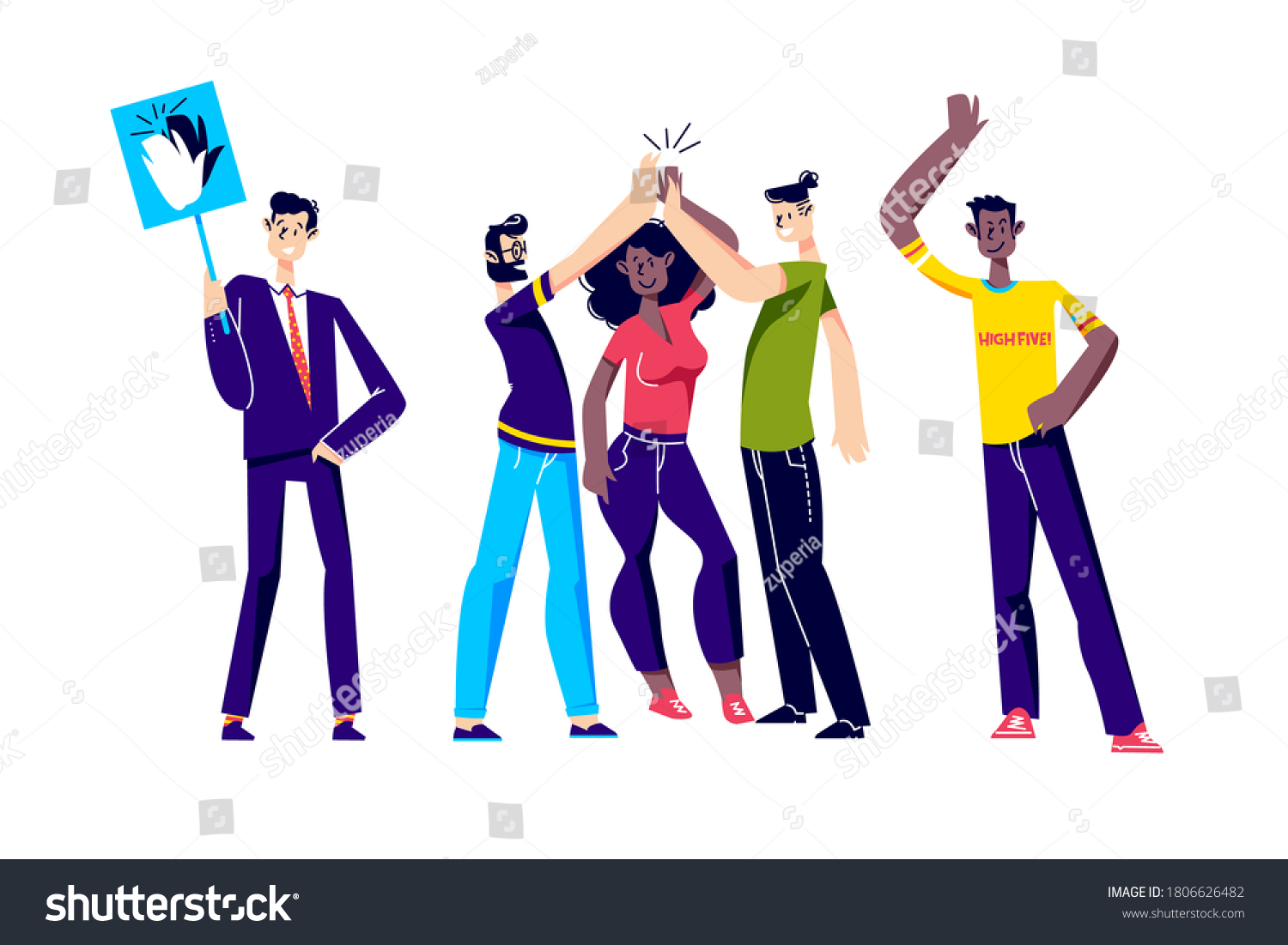 group-people-giving-high-five-different-stock-vector-royalty-free